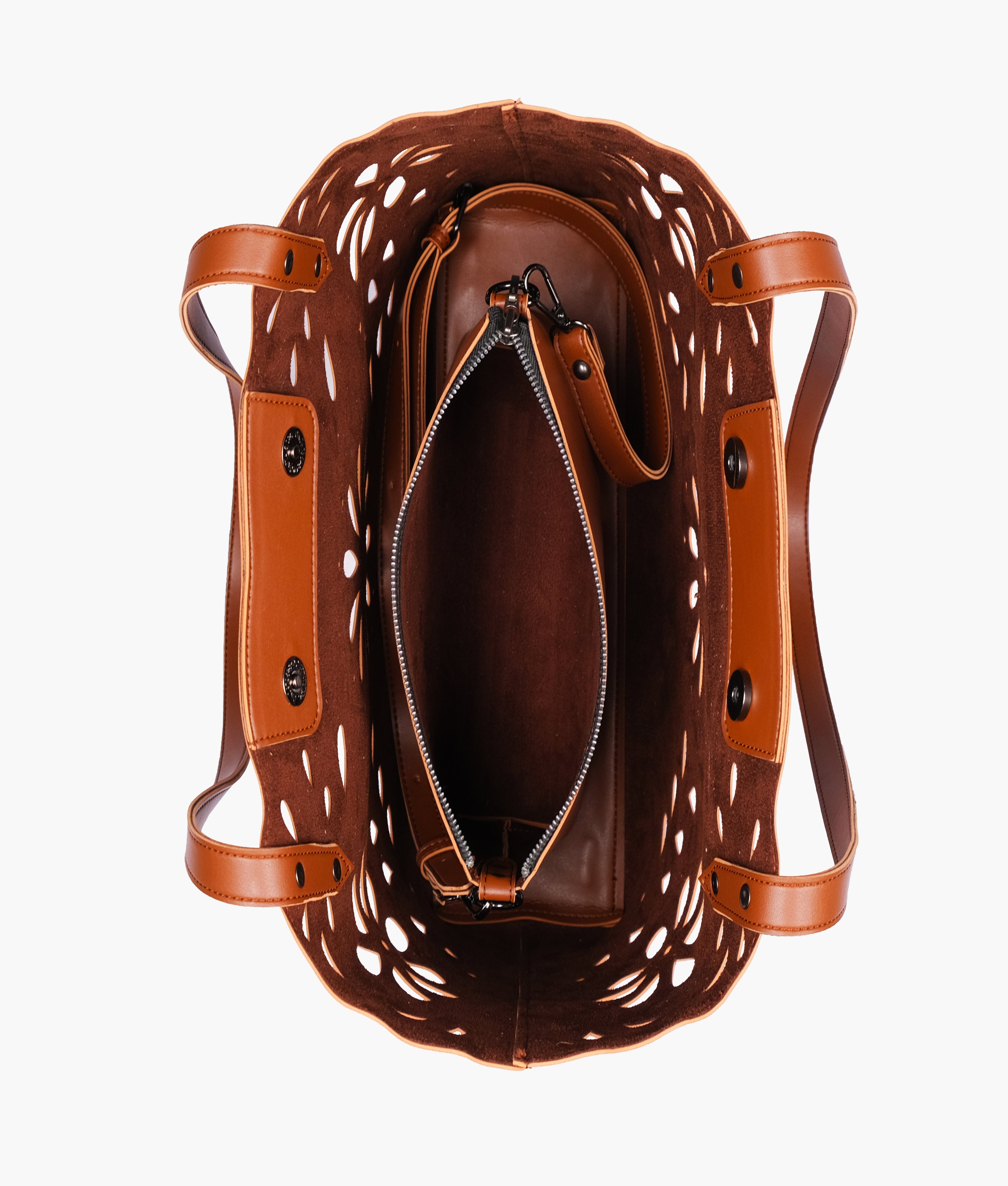 Brown two-piece floral tote