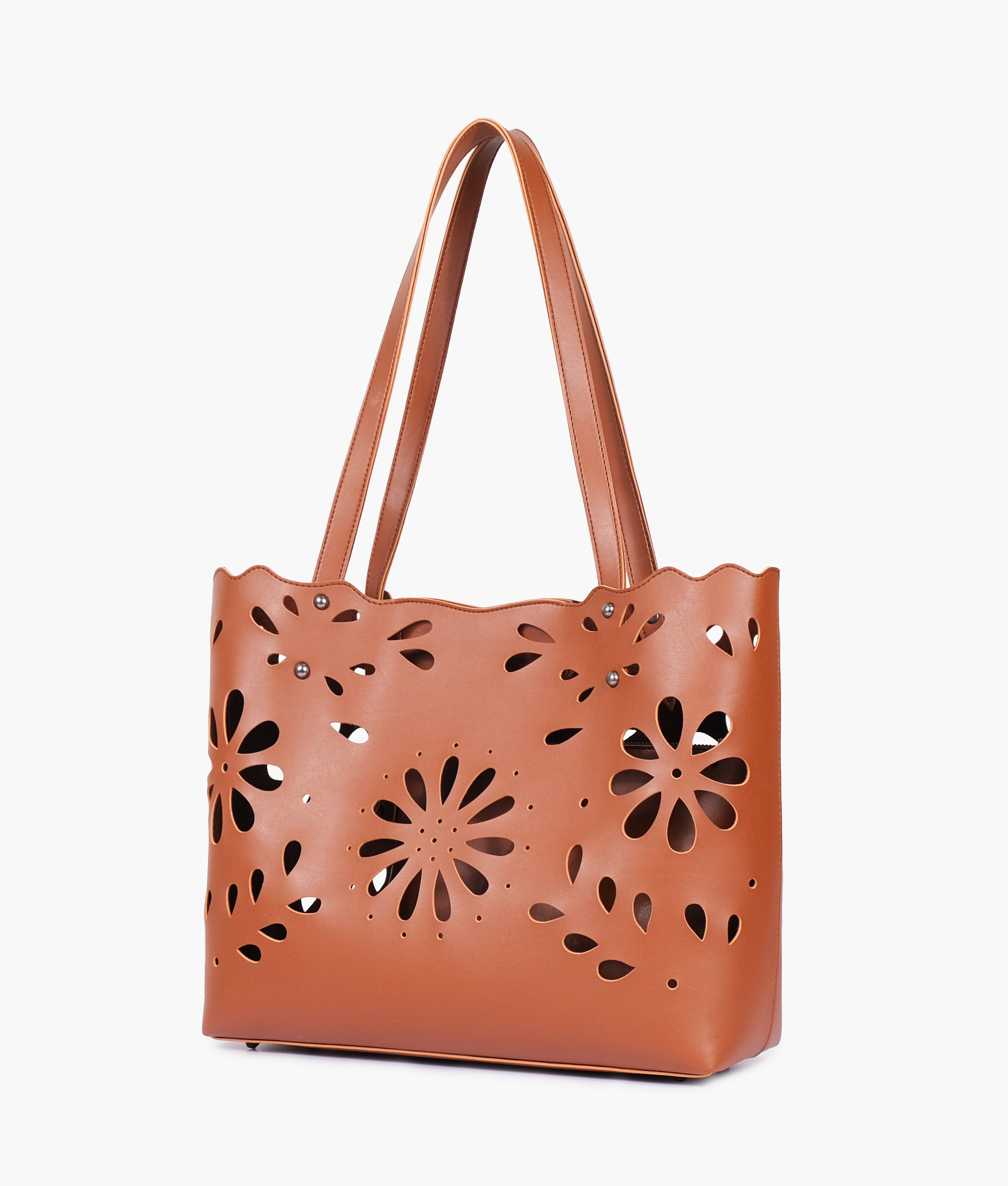 Brown two-piece floral tote