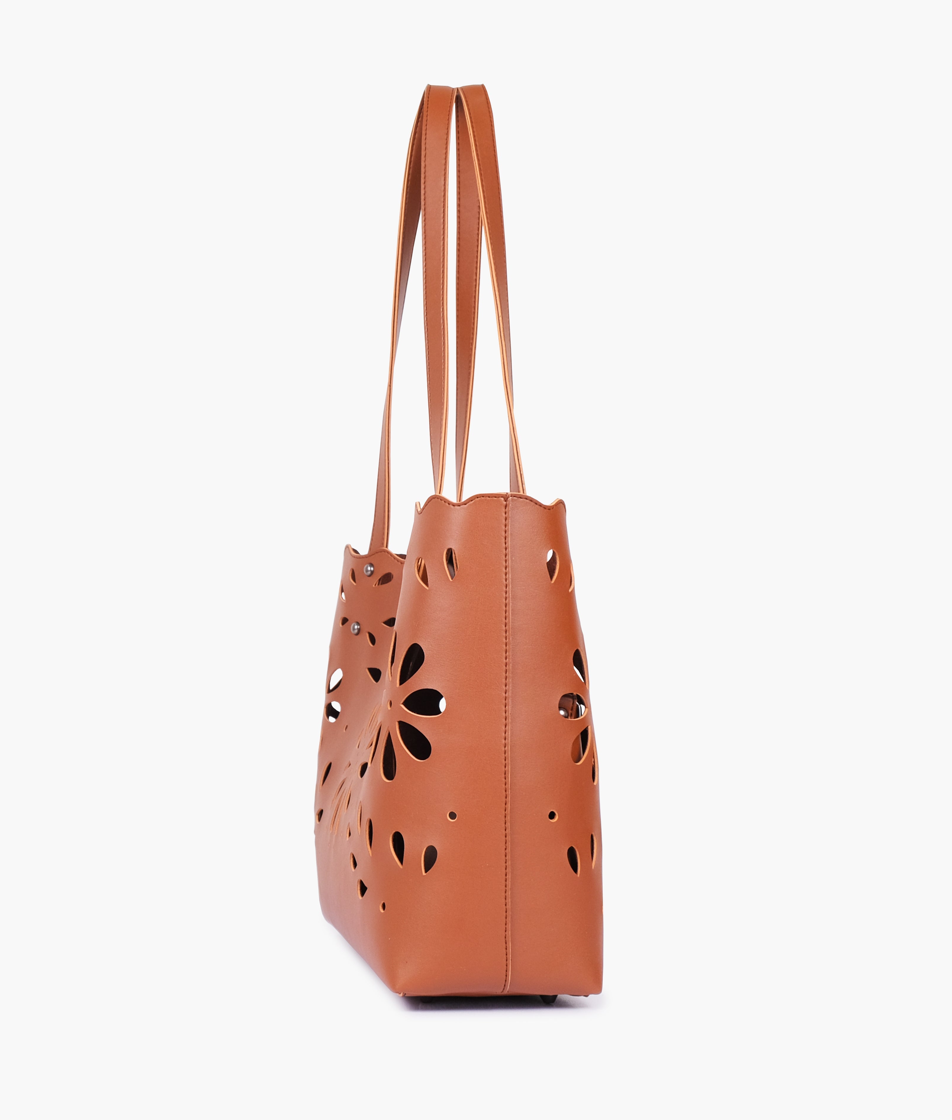 Brown two-piece floral tote