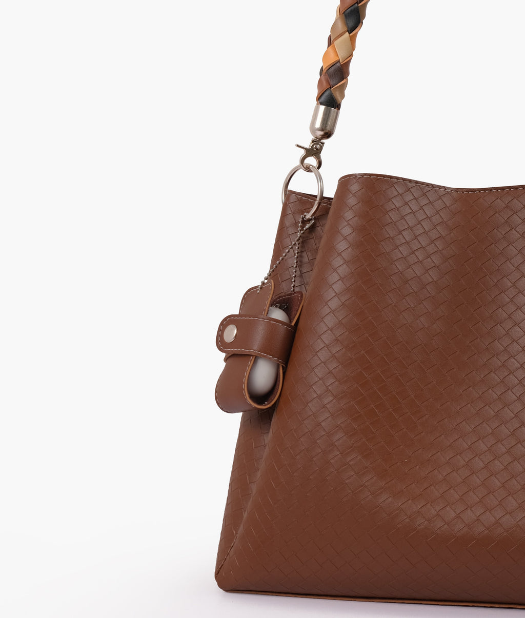 Brown weaved handbag with braided handle
