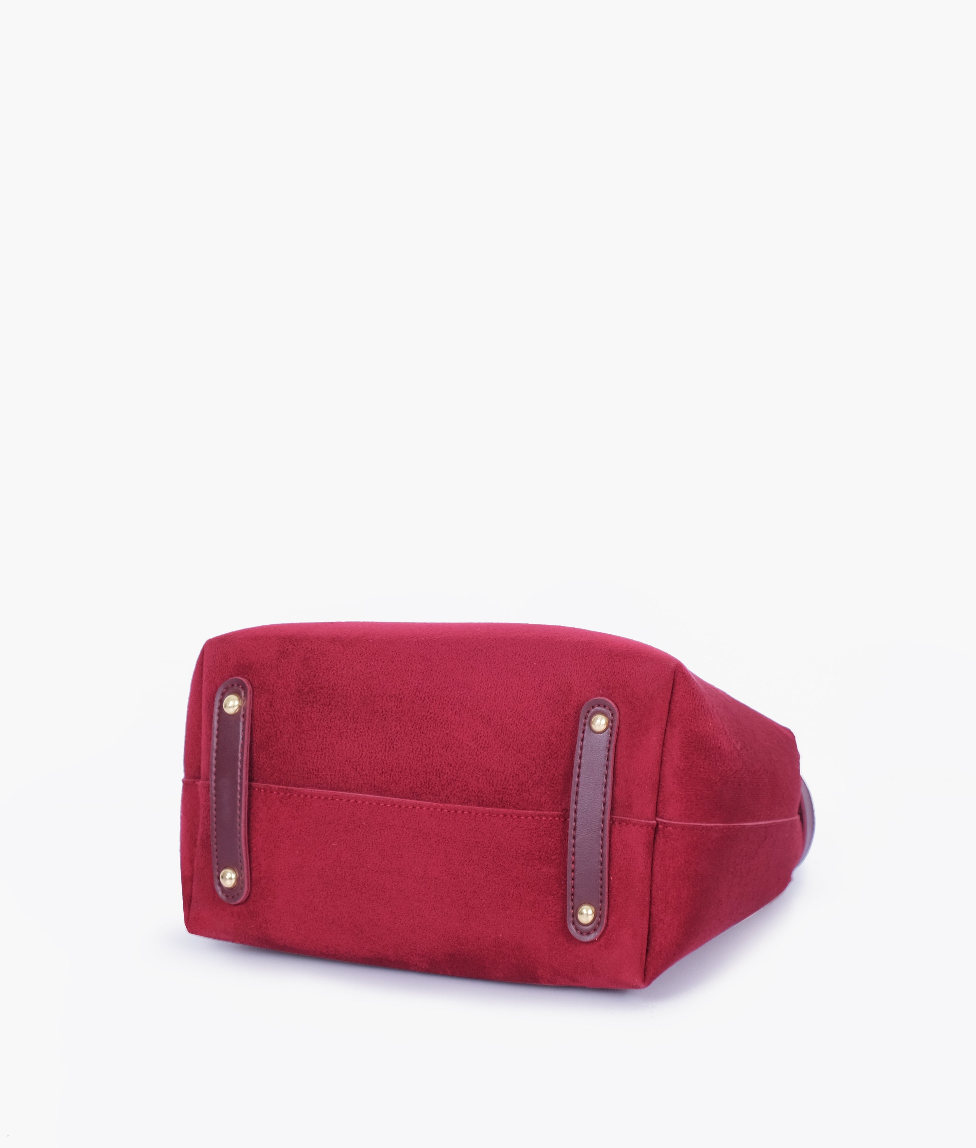 Burgundy suede handbag with front buckle