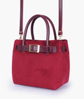 Burgundy suede handbag with front buckle