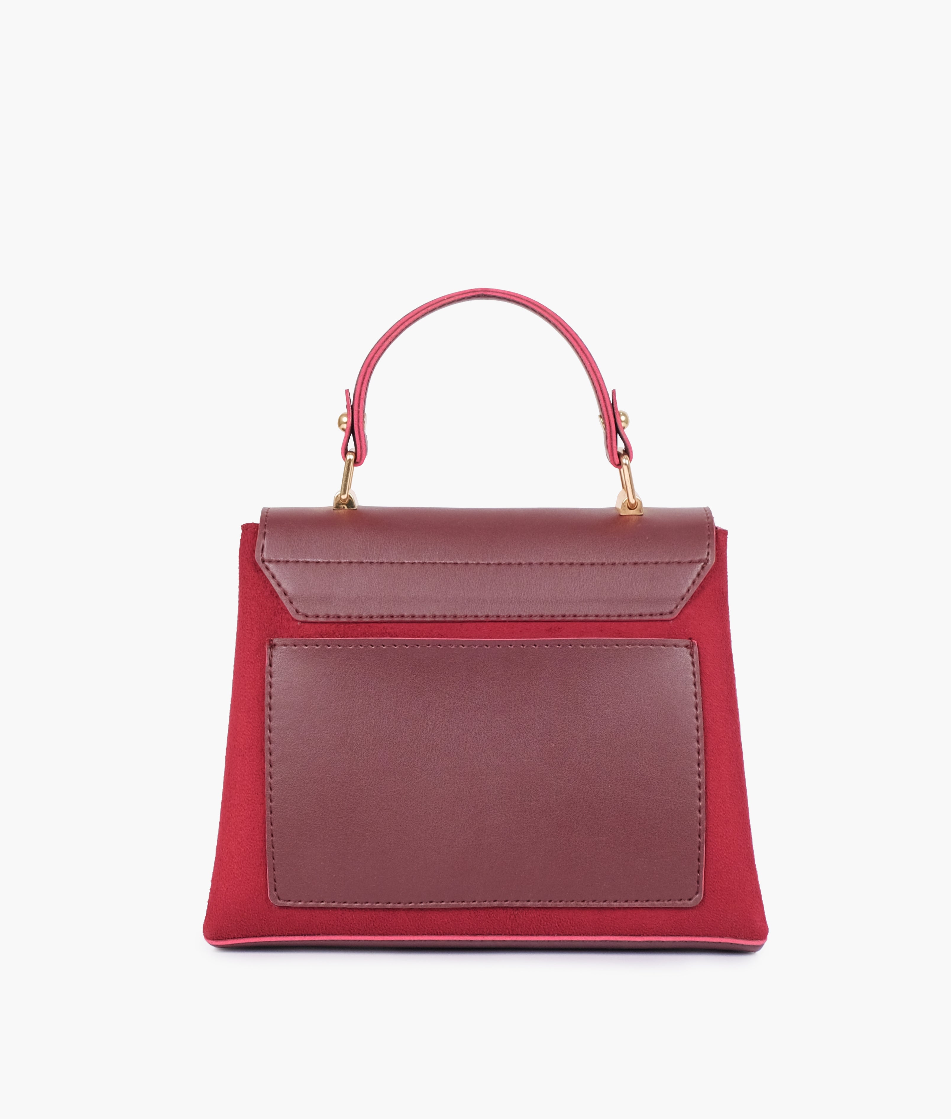 Burgundy suede mini top-handle bag