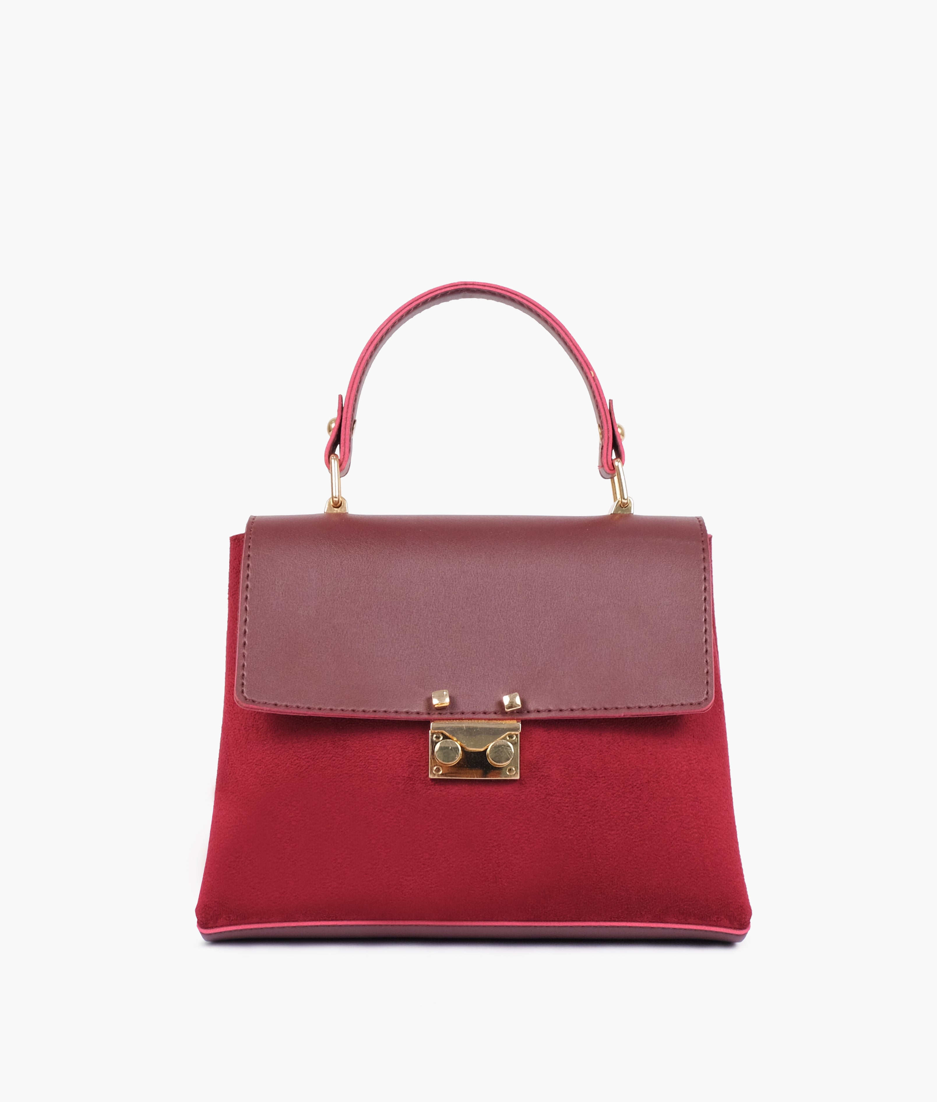 Burgundy suede mini top-handle bag