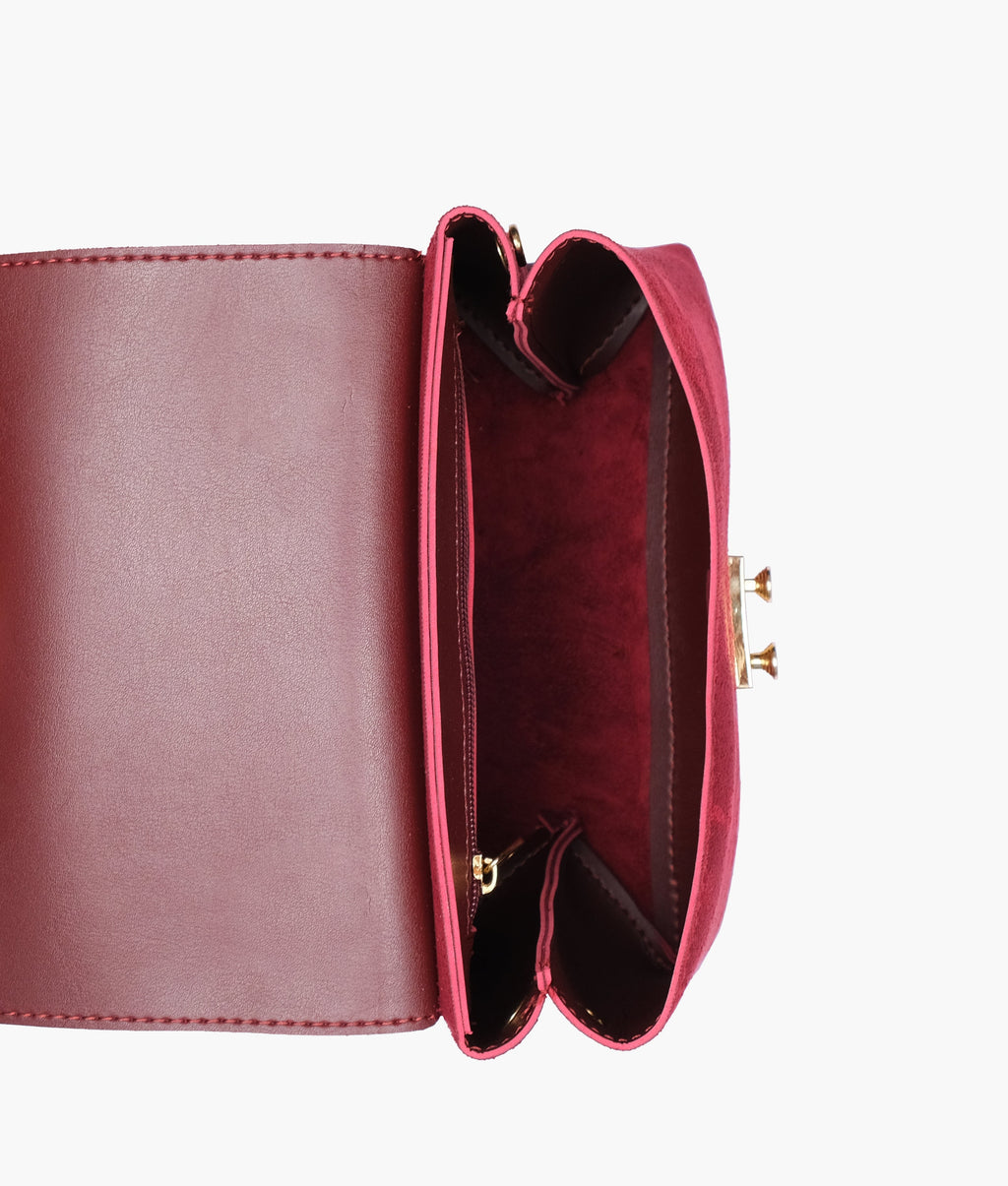 Burgundy suede mini top-handle bag