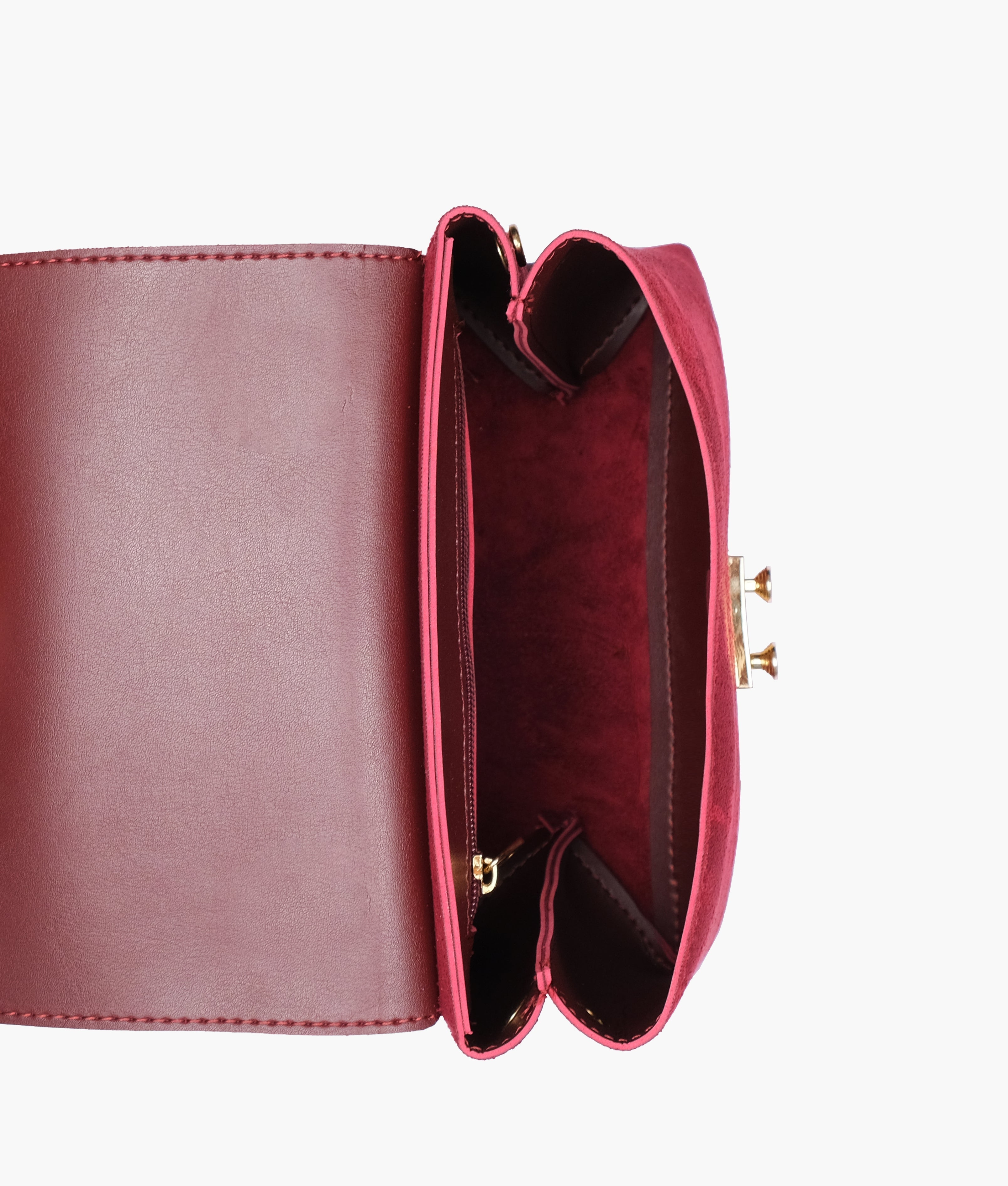 Burgundy suede mini top-handle bag