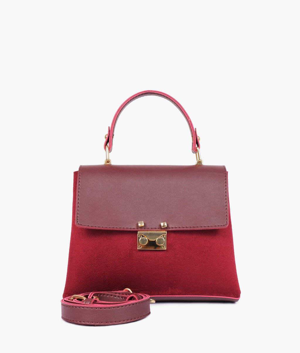 Burgundy suede mini top-handle bag