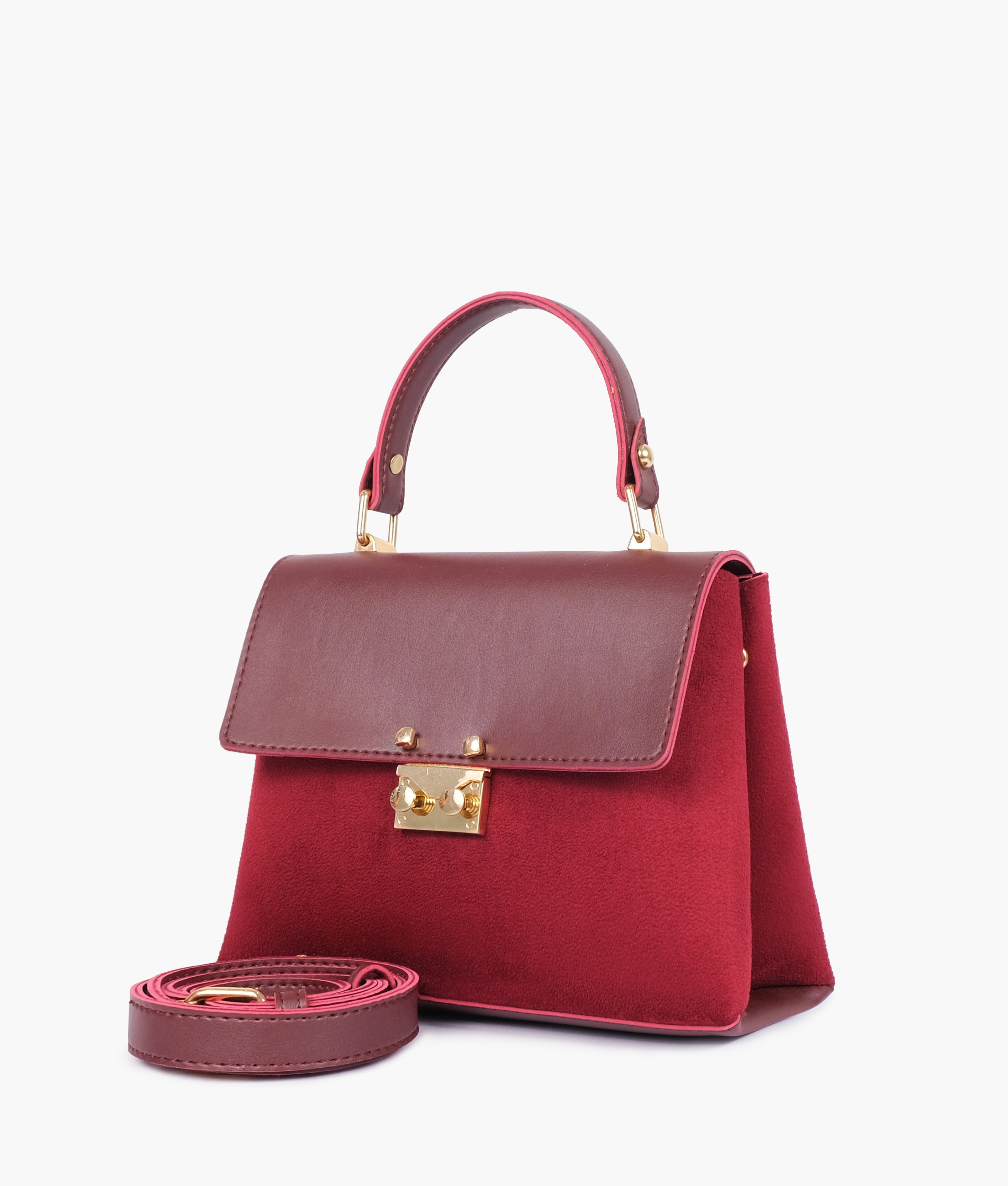 Burgundy suede mini top-handle bag