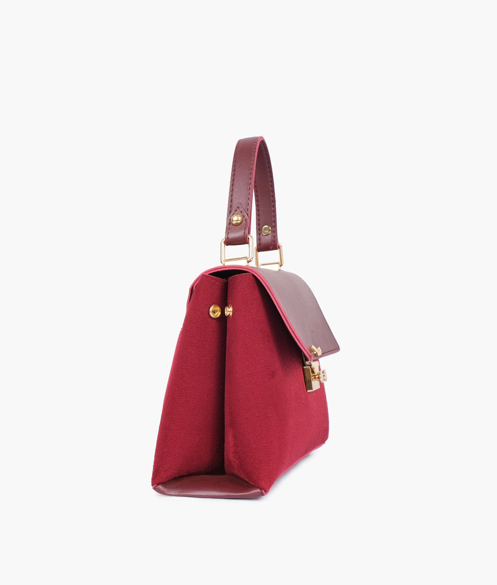 Burgundy suede mini top-handle bag