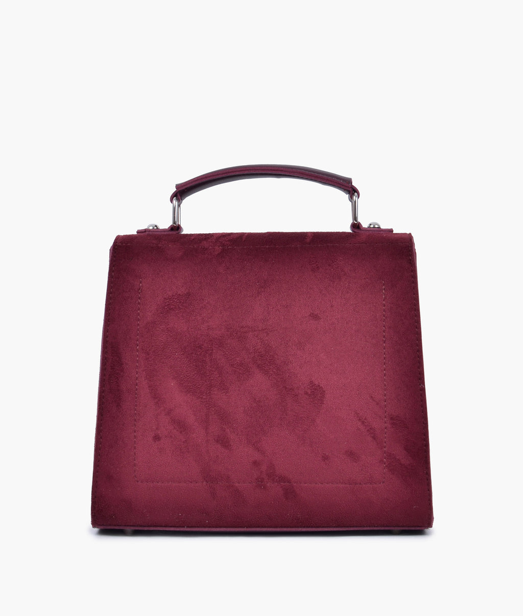 Burgundy suede push-lock messenger bag