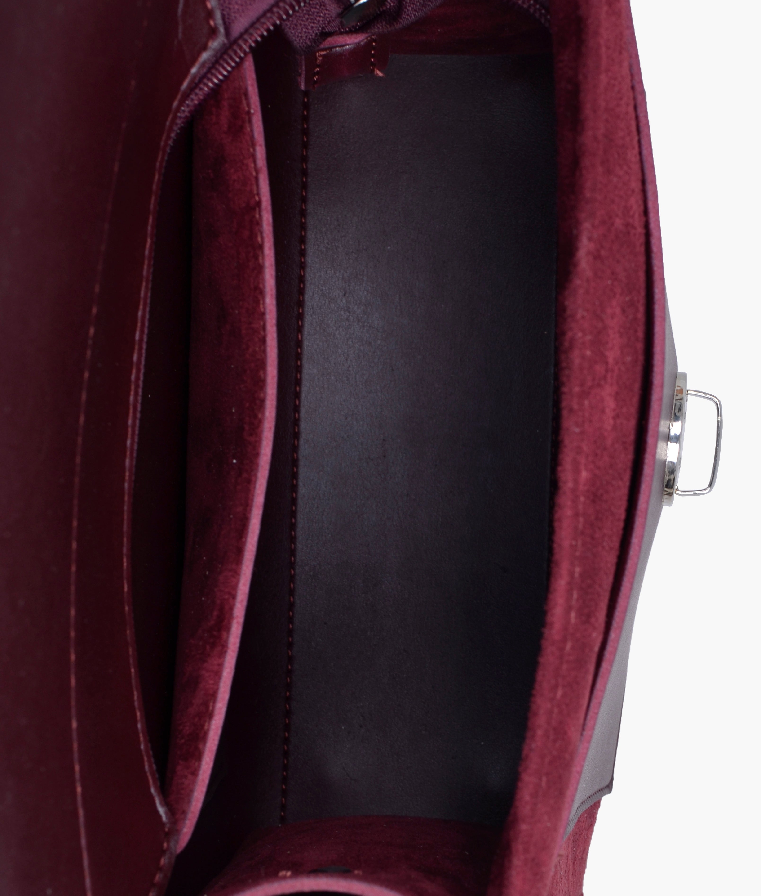 Burgundy suede push-lock messenger bag