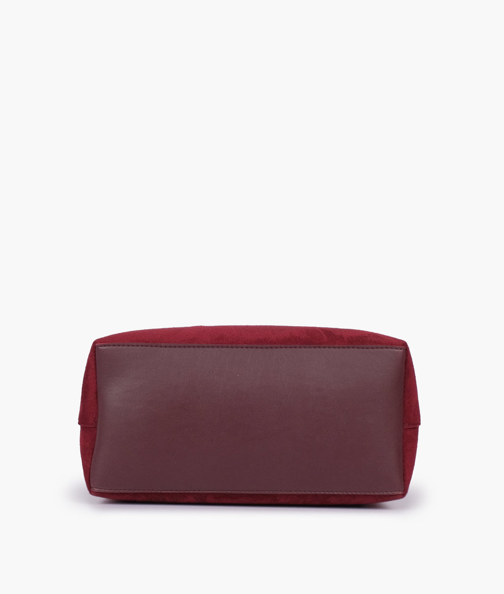 Burgundy suede small satchel bag