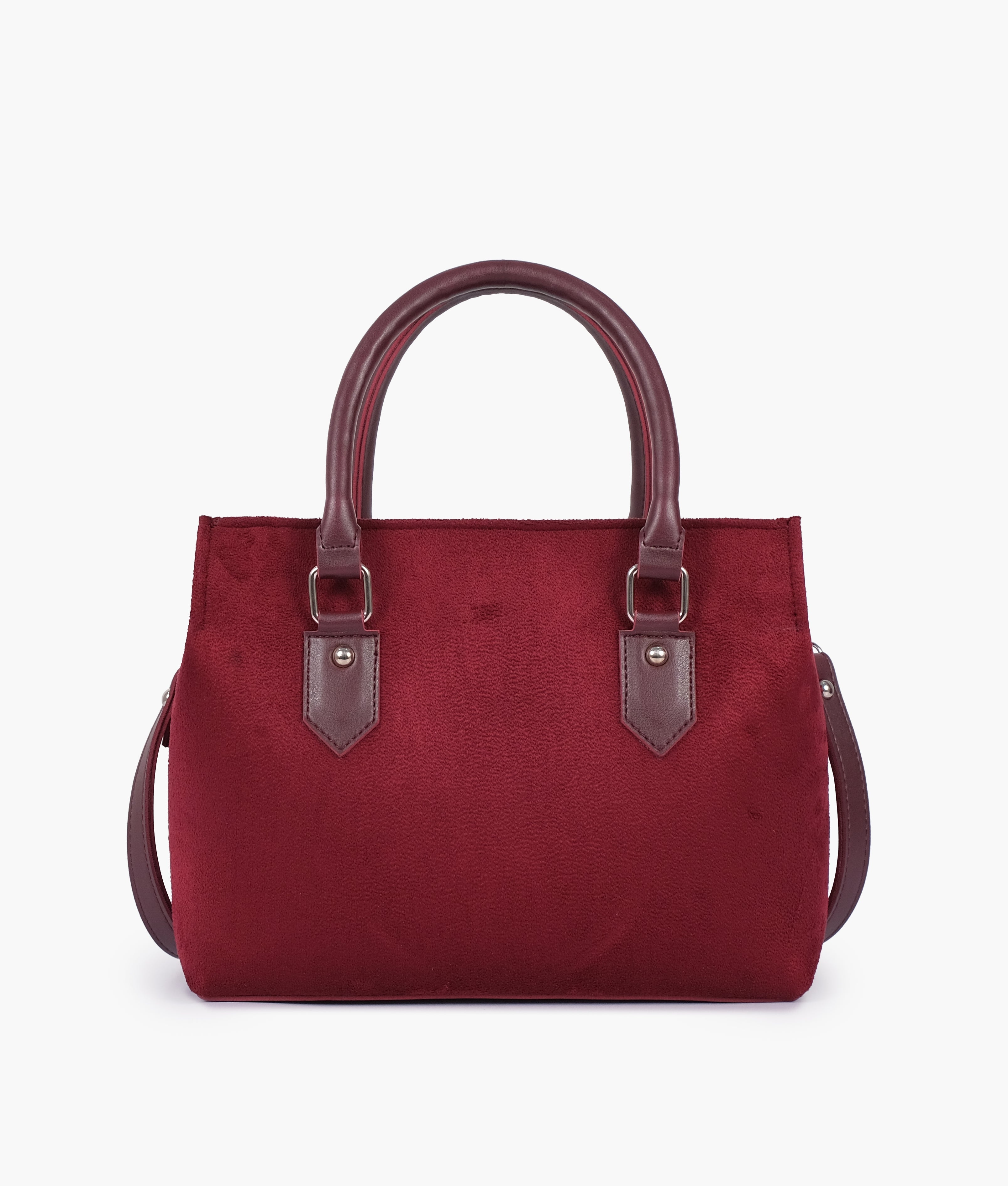 Burgundy suede small satchel bag