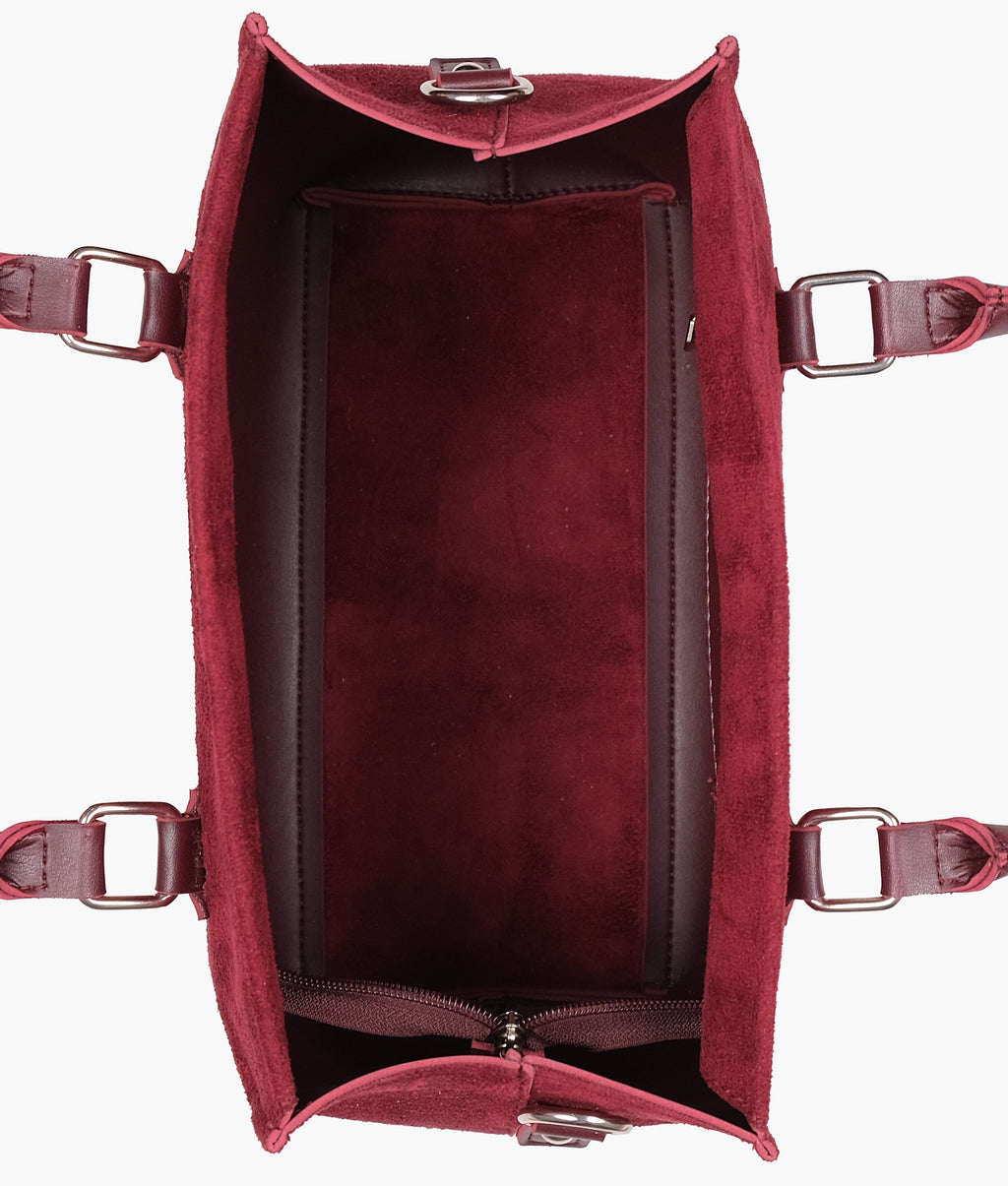 Burgundy suede small satchel bag