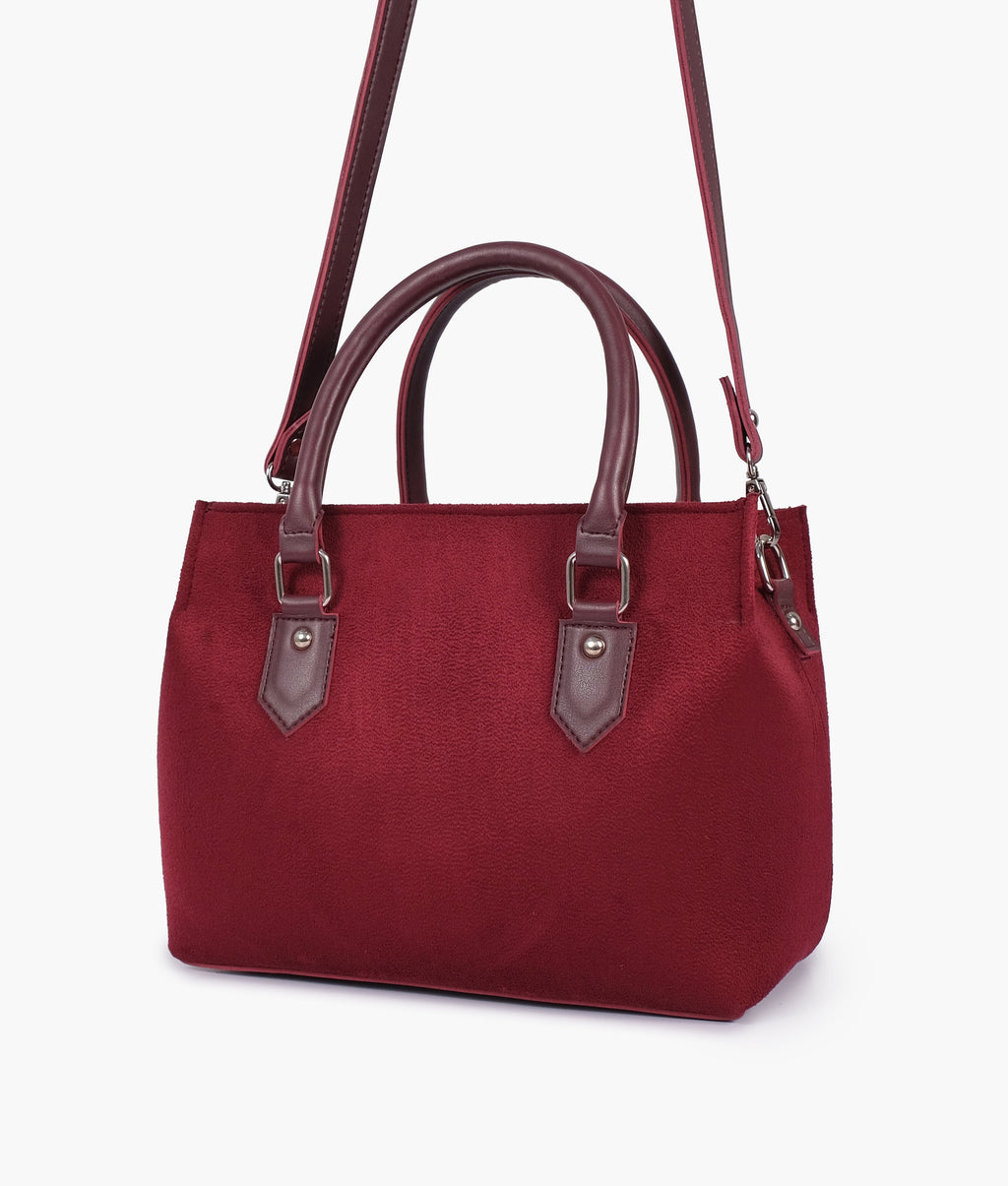 Burgundy suede small satchel bag
