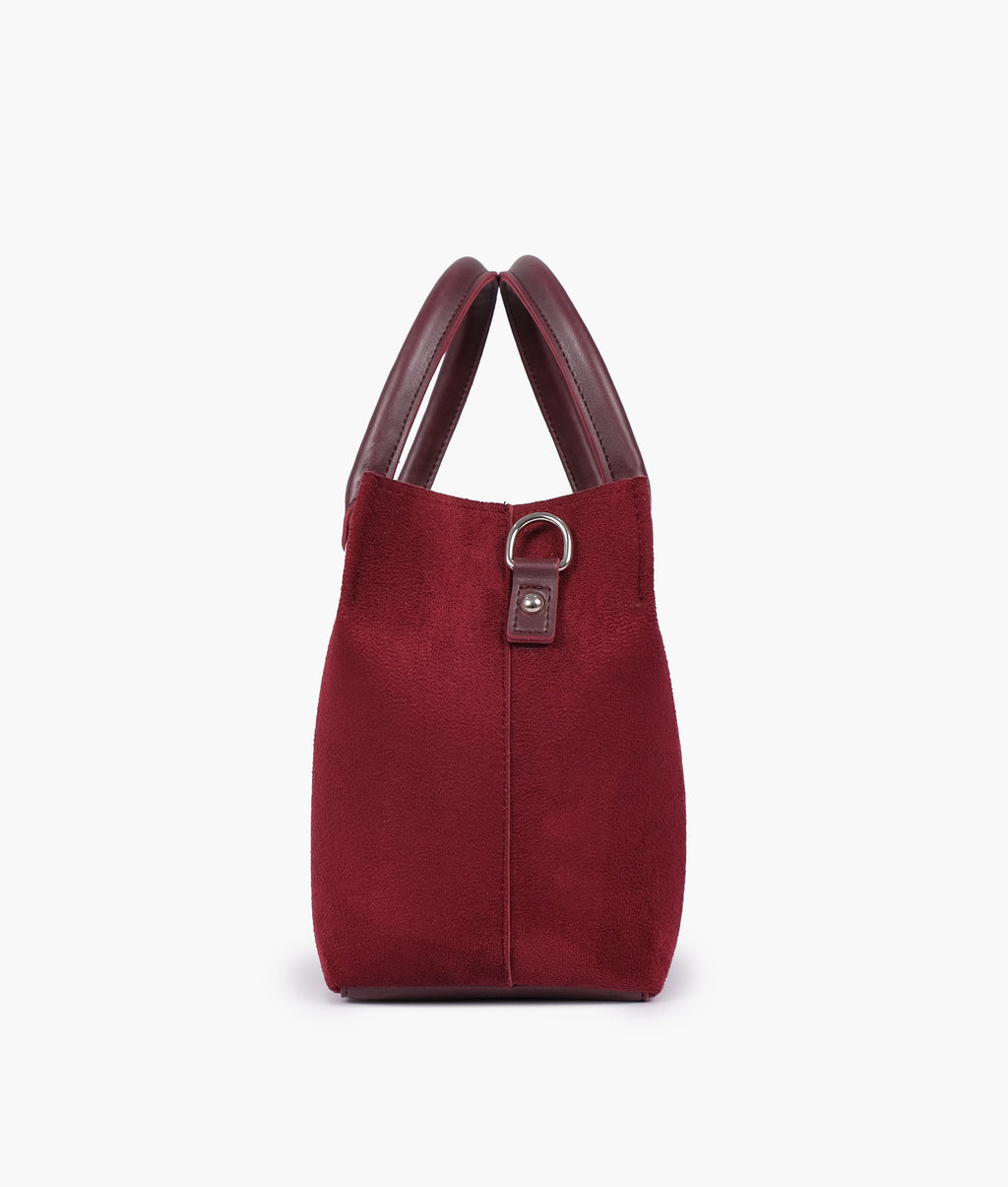 Burgundy suede small satchel bag