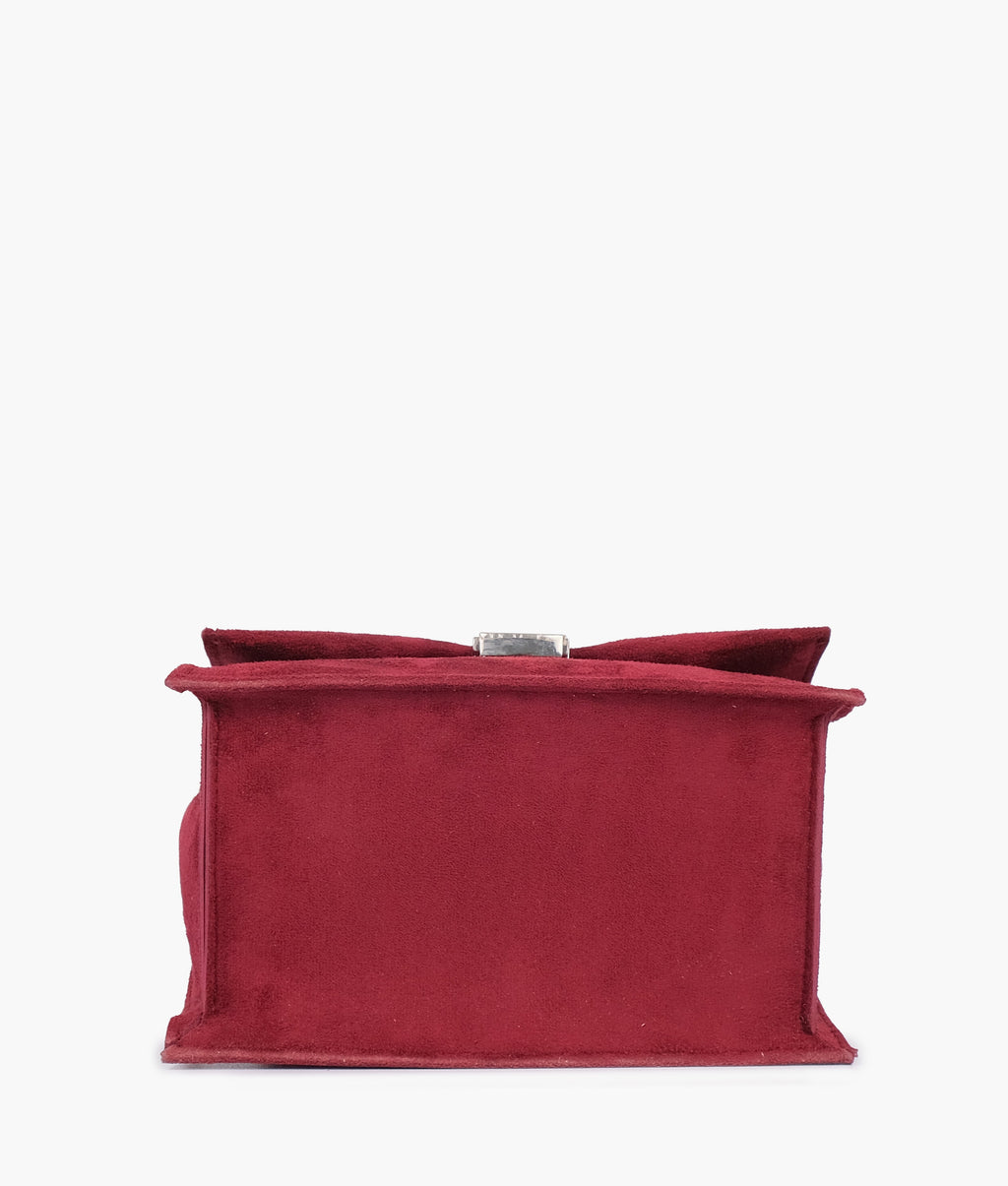 Burgundy suede top-handle mini cross-body bag