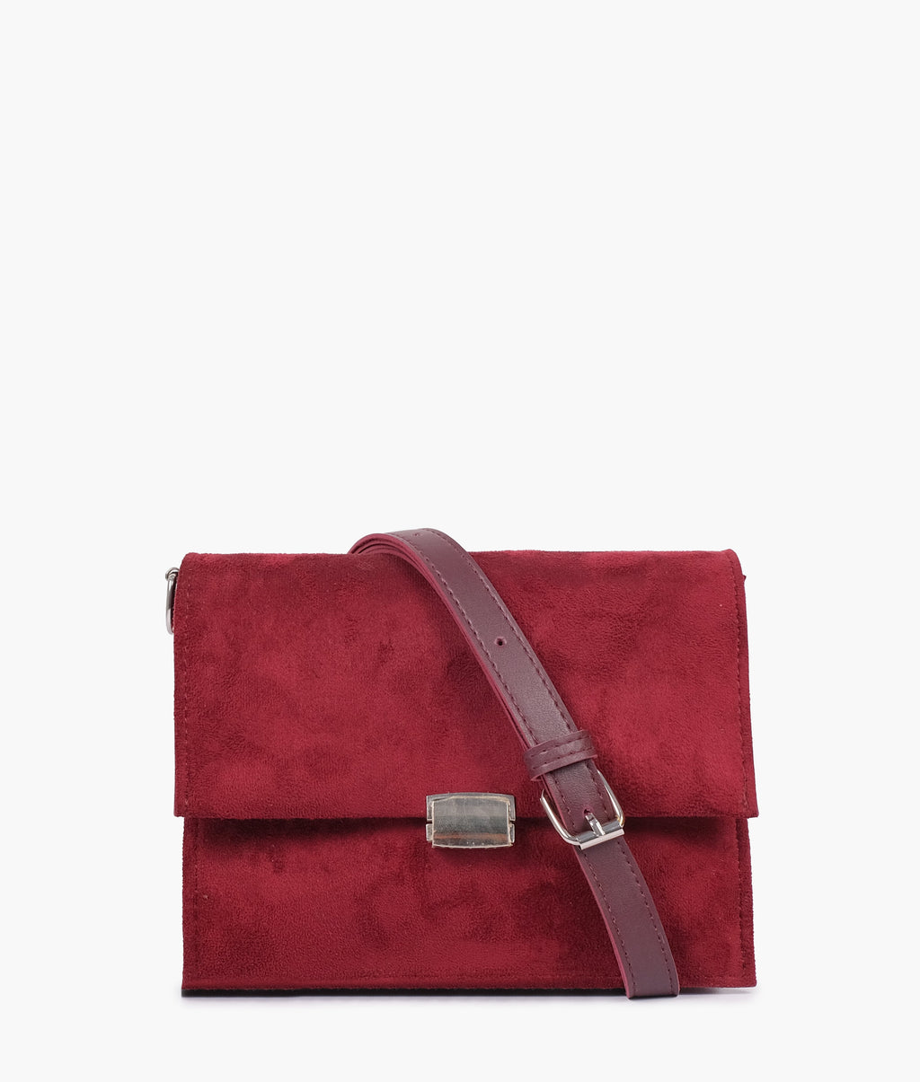 Burgundy suede top-handle mini cross-body bag