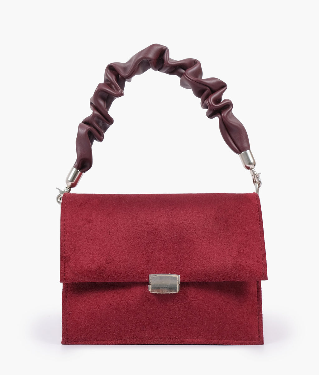 Burgundy suede top-handle mini cross-body bag