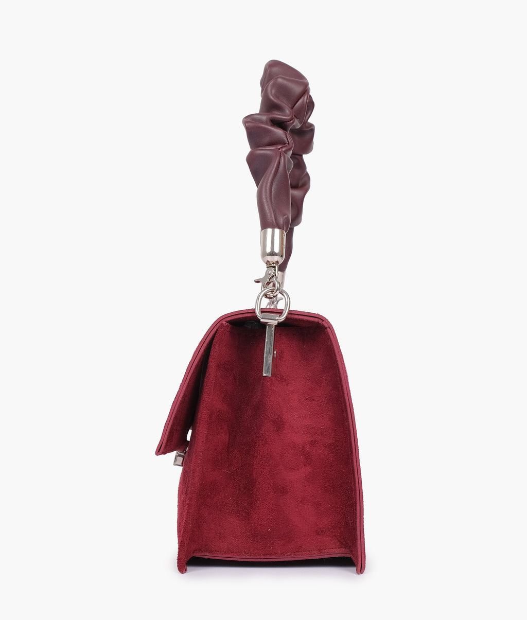 Burgundy suede top-handle mini cross-body bag