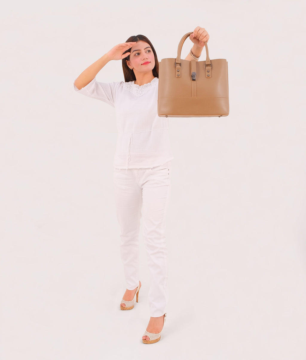 Coffee multi-compartment shoulder bag