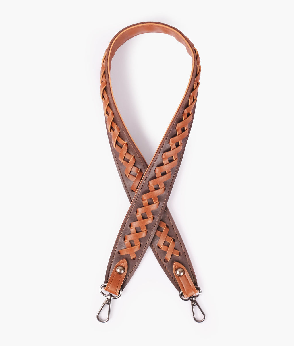 Dark brown and brown zig-zag weave strap add-on