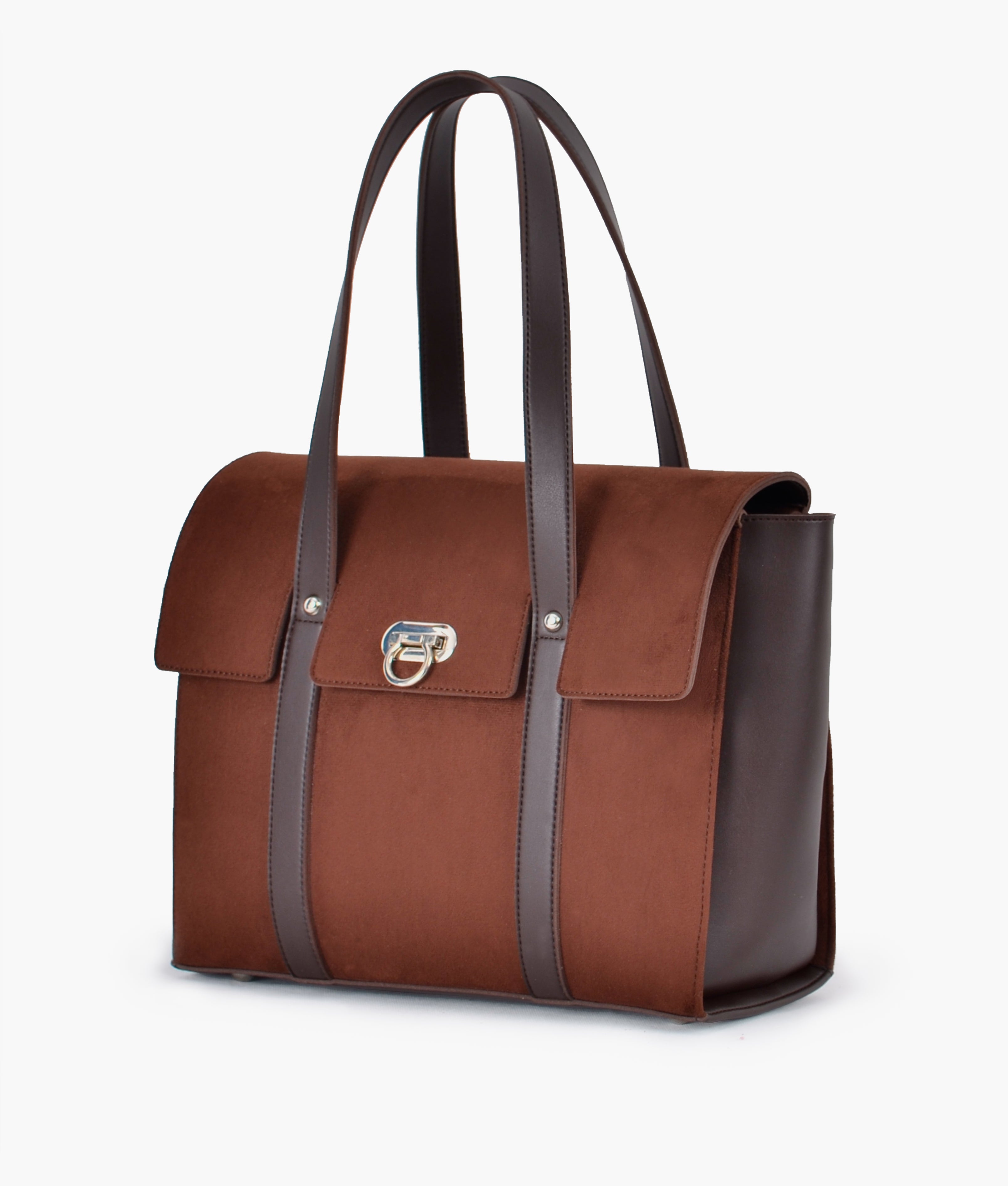 Dark brown suede carry-all satchel bag
