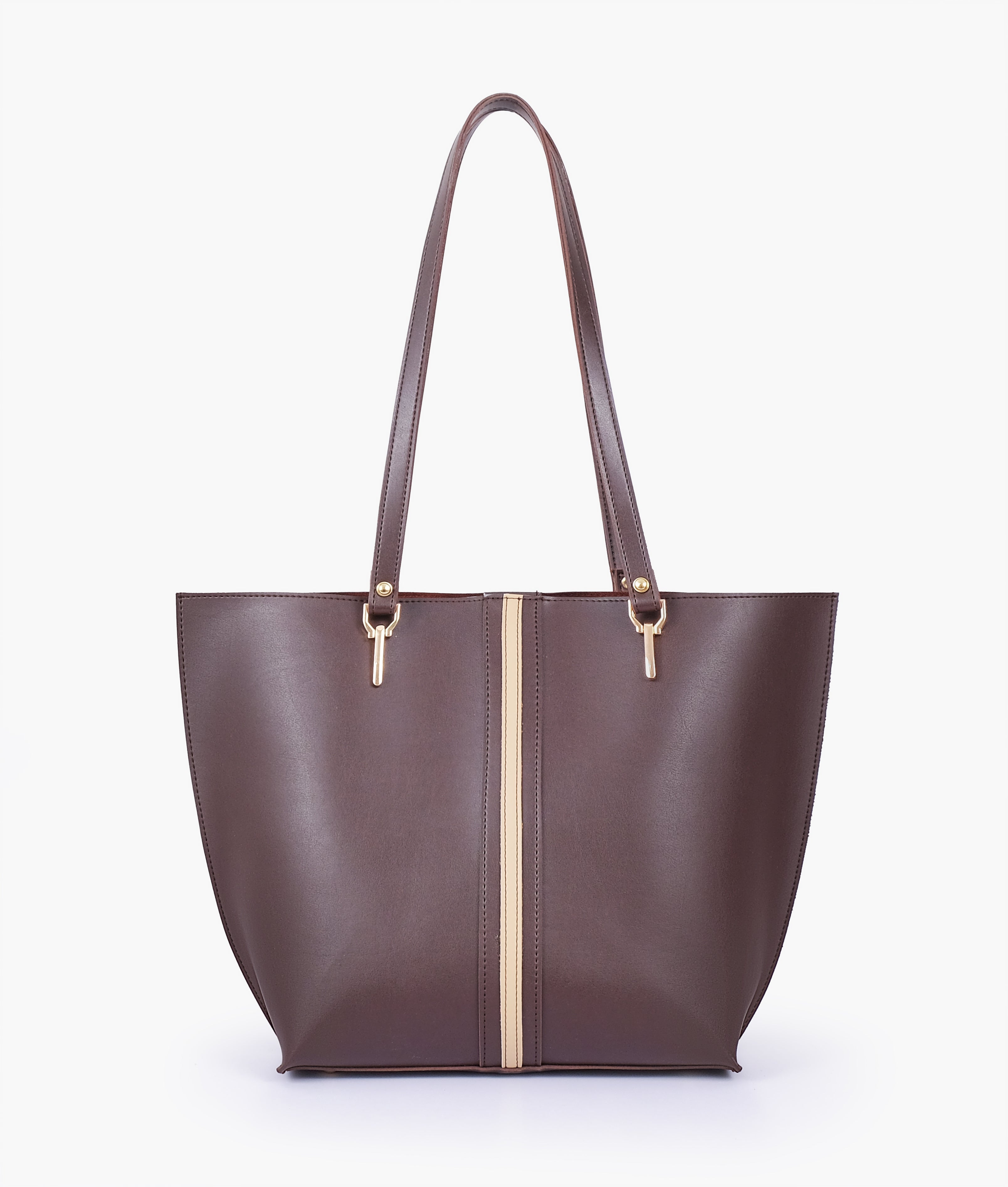 Dark brown centre-stripe tote bag