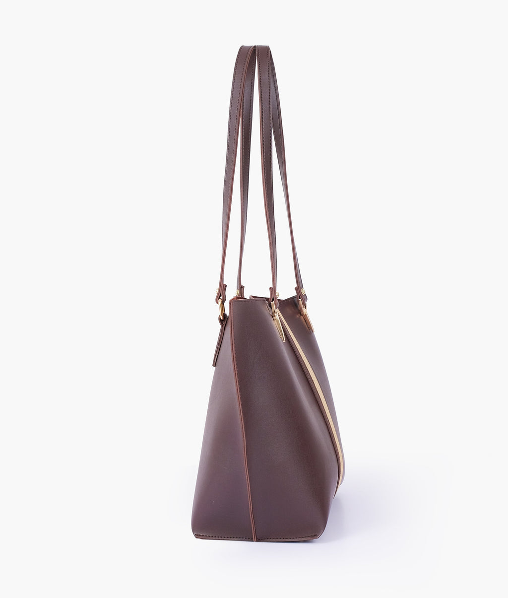 Dark brown centre-stripe tote bag
