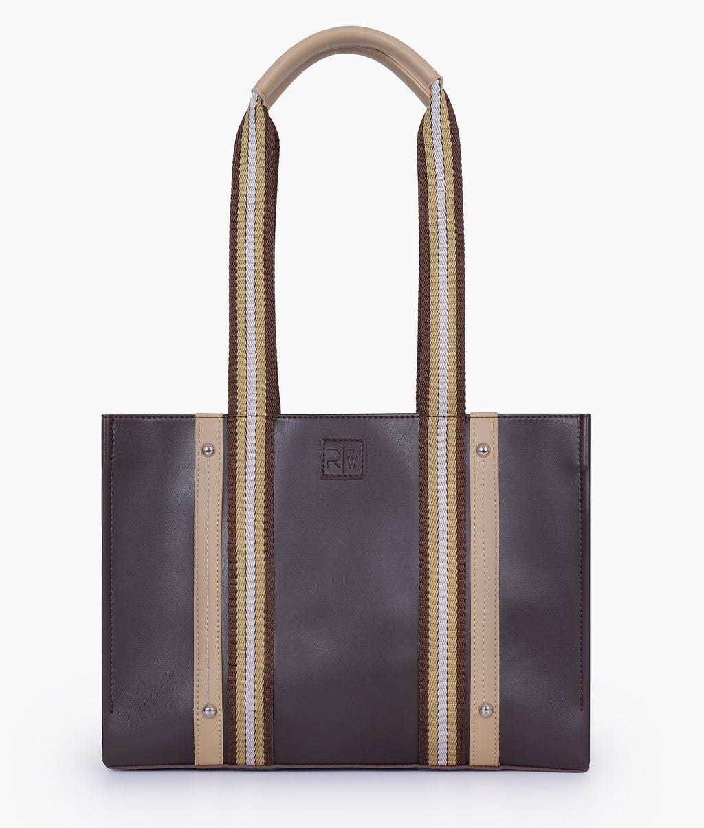 Dark brown long strap tote bag