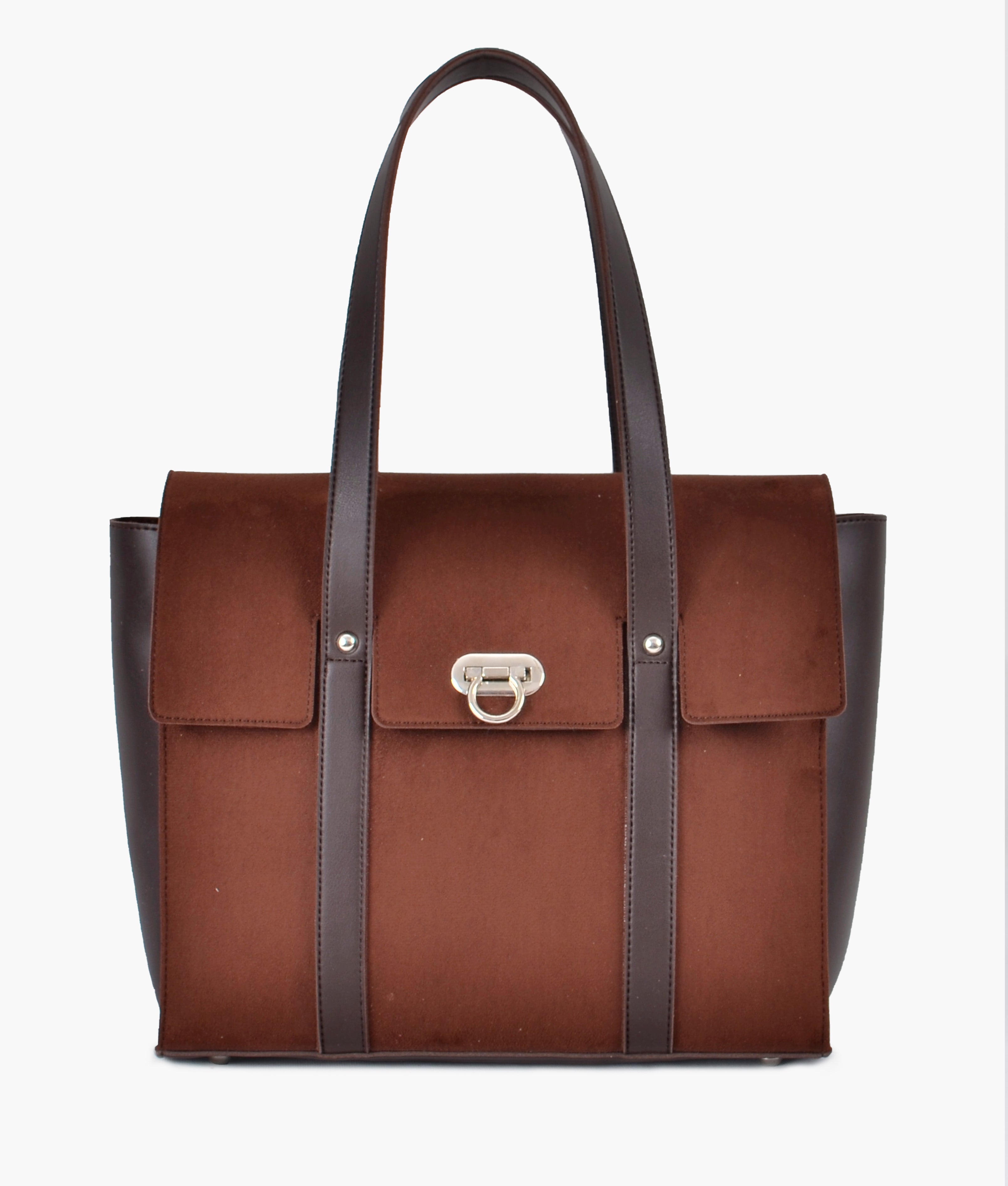Dark brown suede carry-all satchel bag