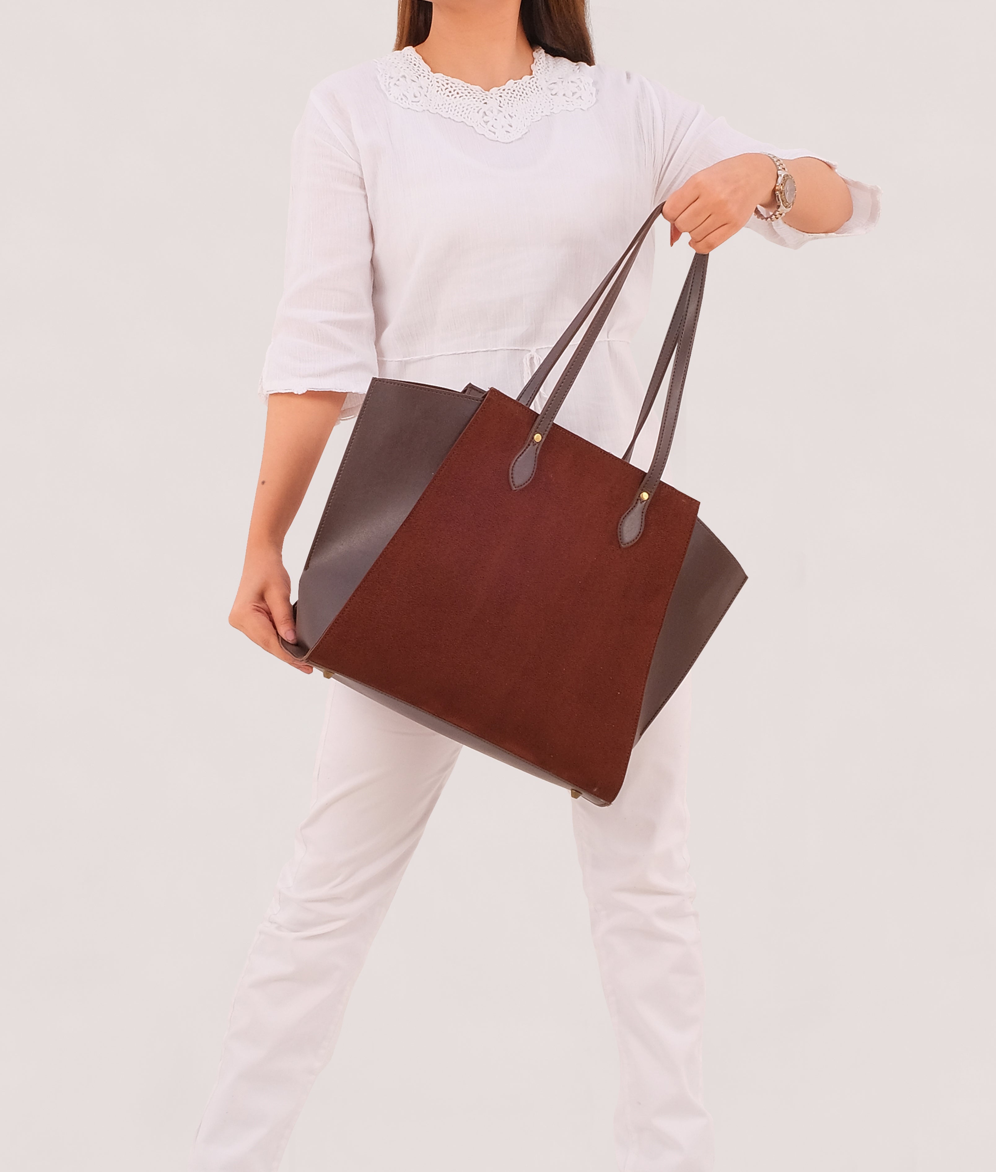 Dark brown suede classic tote bag