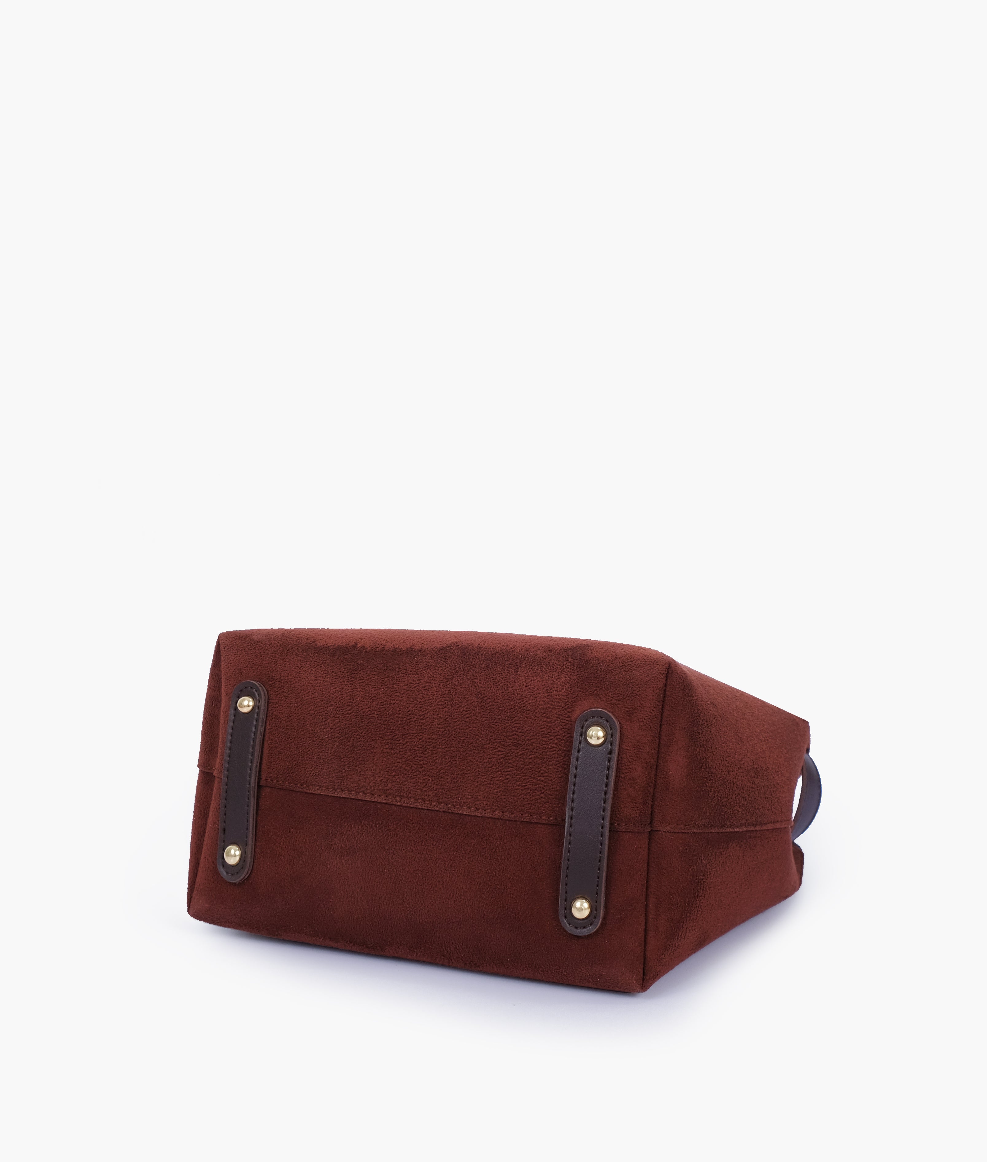 Dark brown suede handbag with front buckle