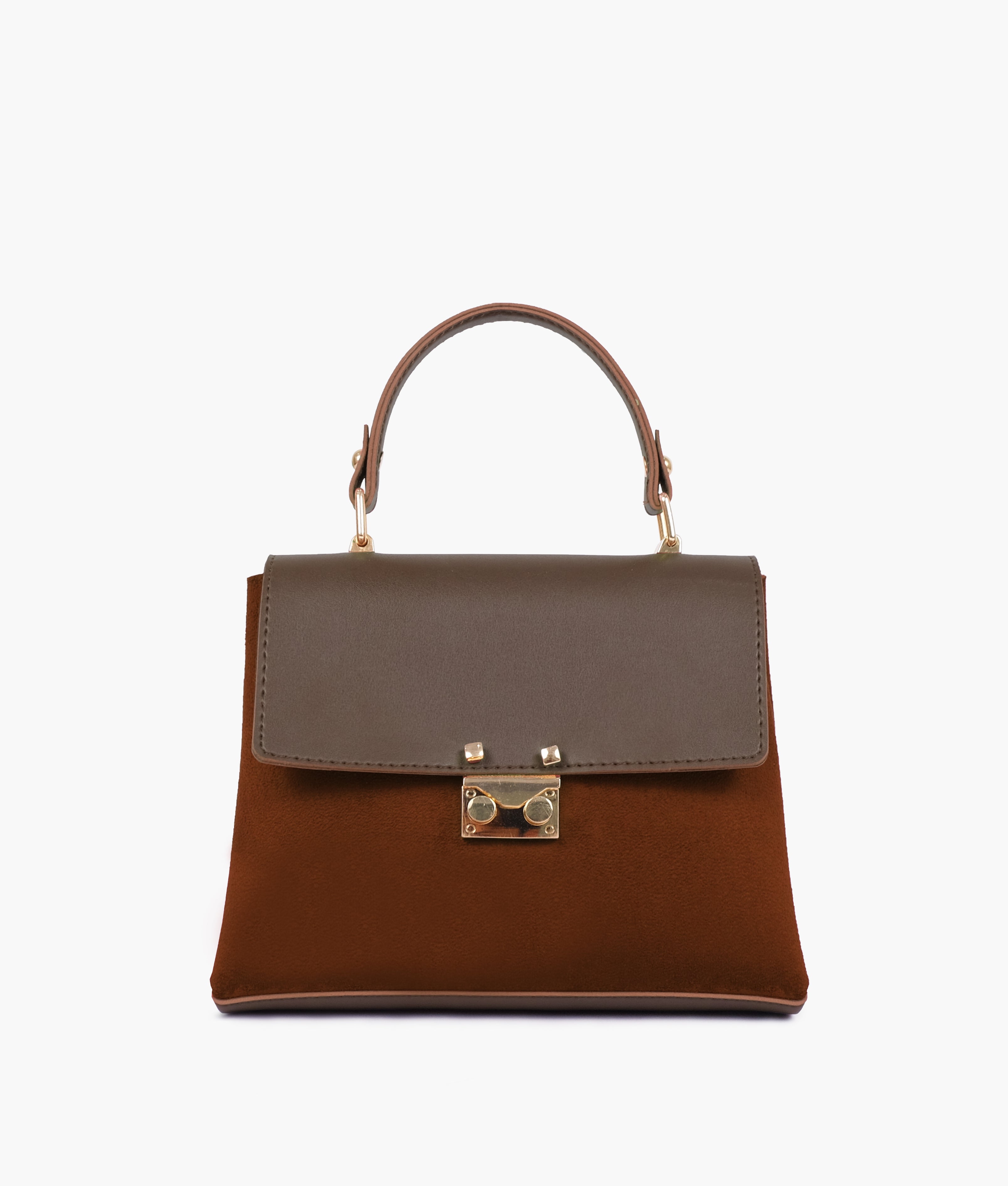 Dark brown suede mini top-handle bag