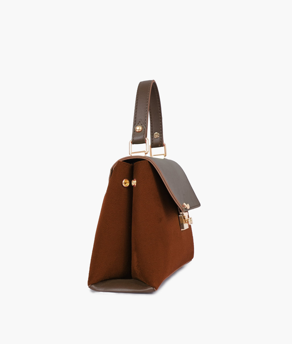 Dark brown suede mini top-handle bag