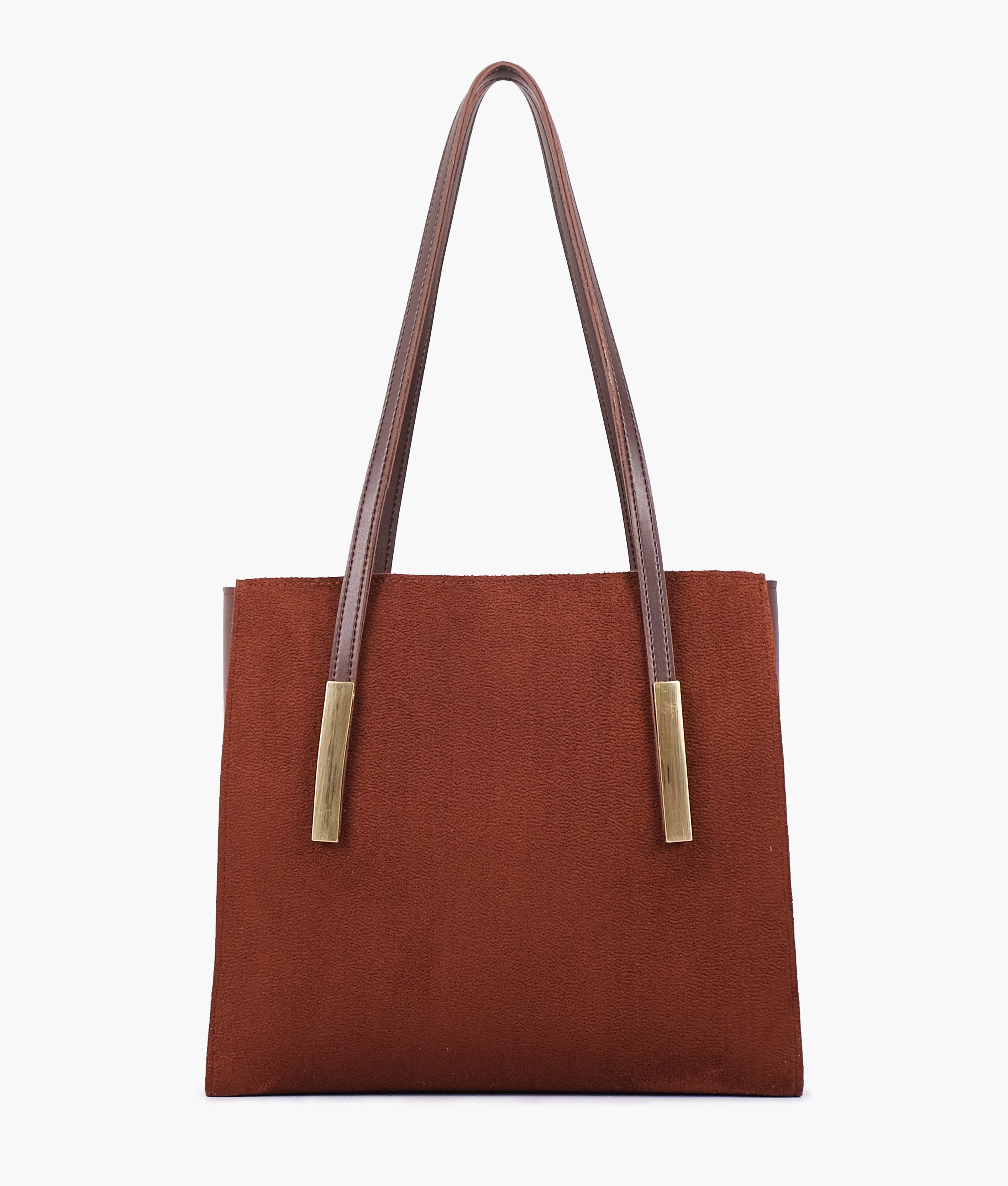 Dark brown suede zipper shoulder bag with long handle