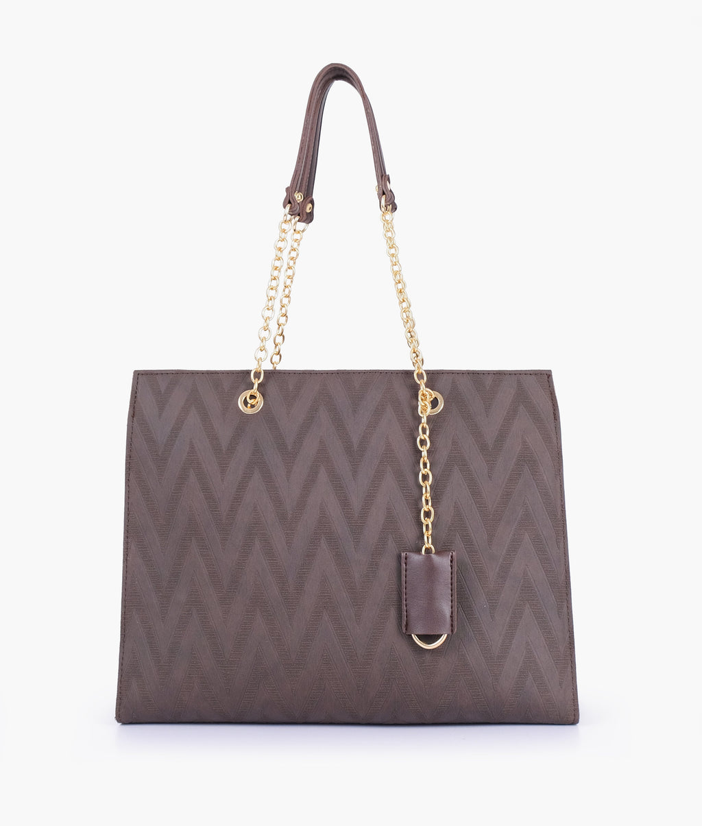 Dark brown zig-zag pattern tote