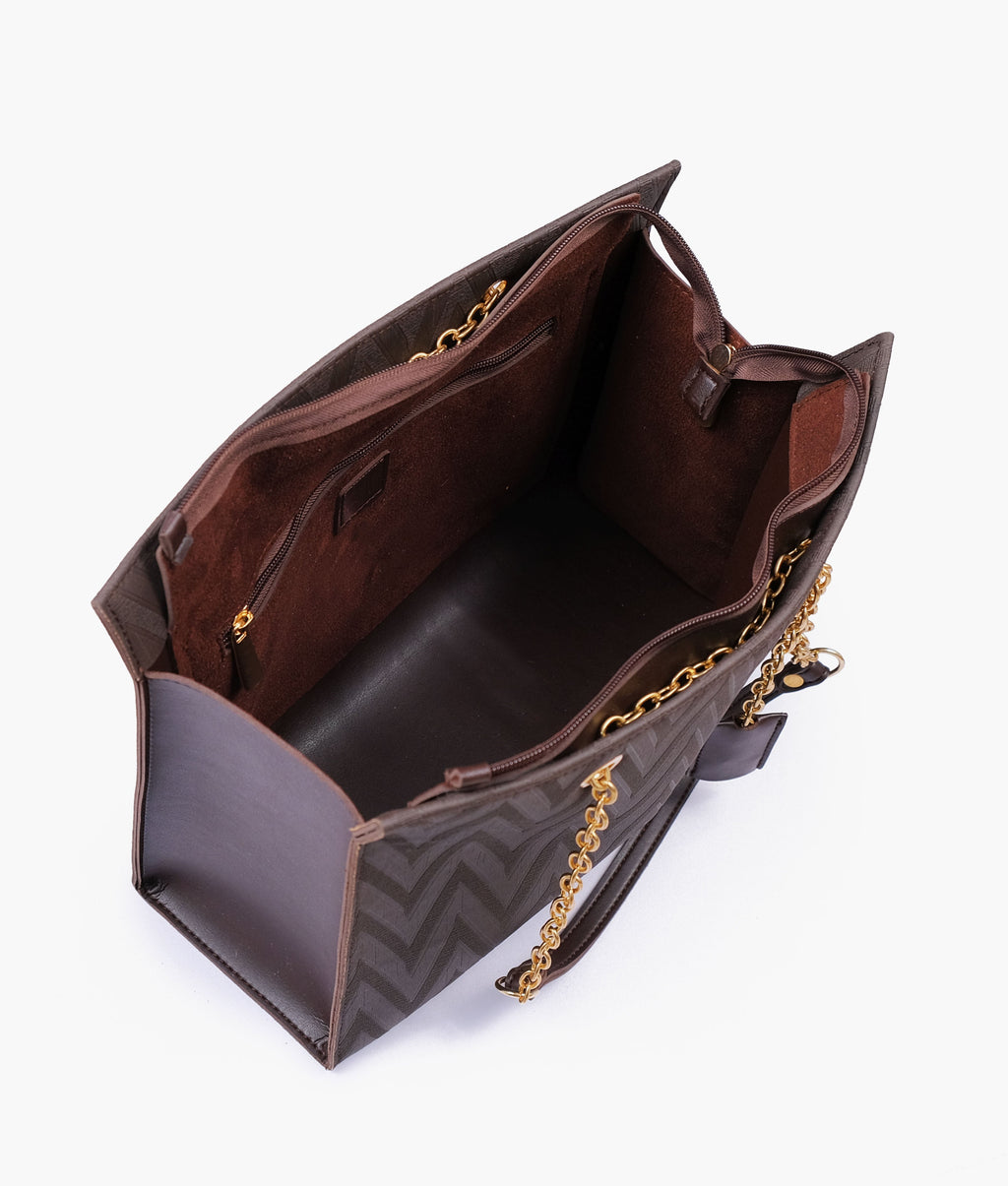 Dark brown zig-zag pattern tote