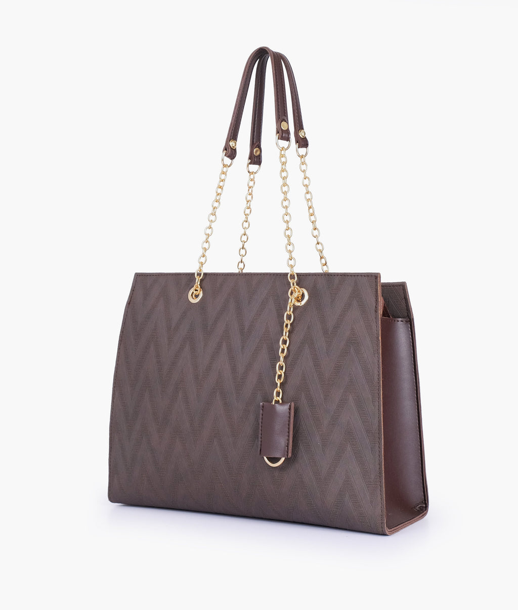 Dark brown zig-zag pattern tote