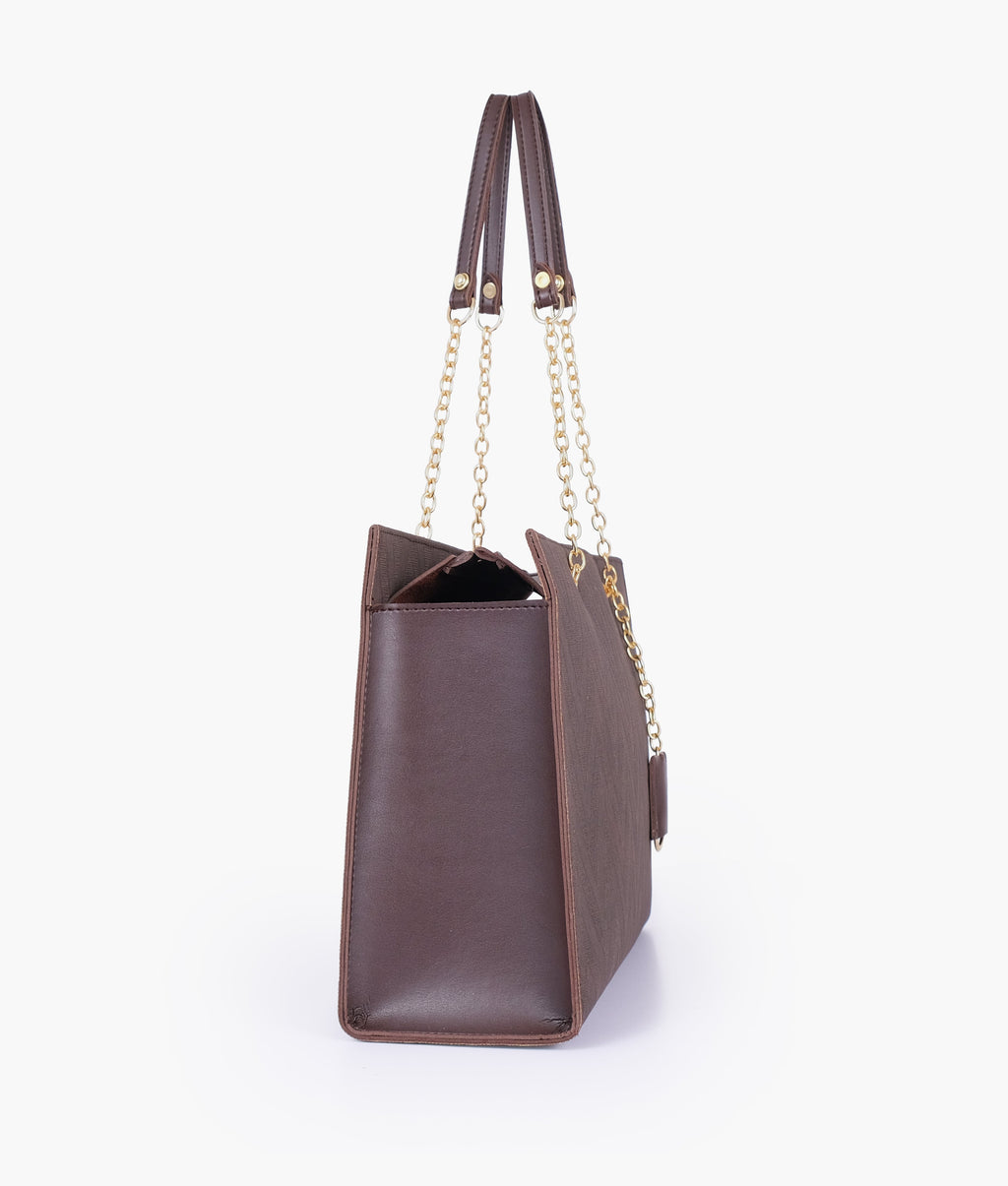 Dark brown zig-zag pattern tote