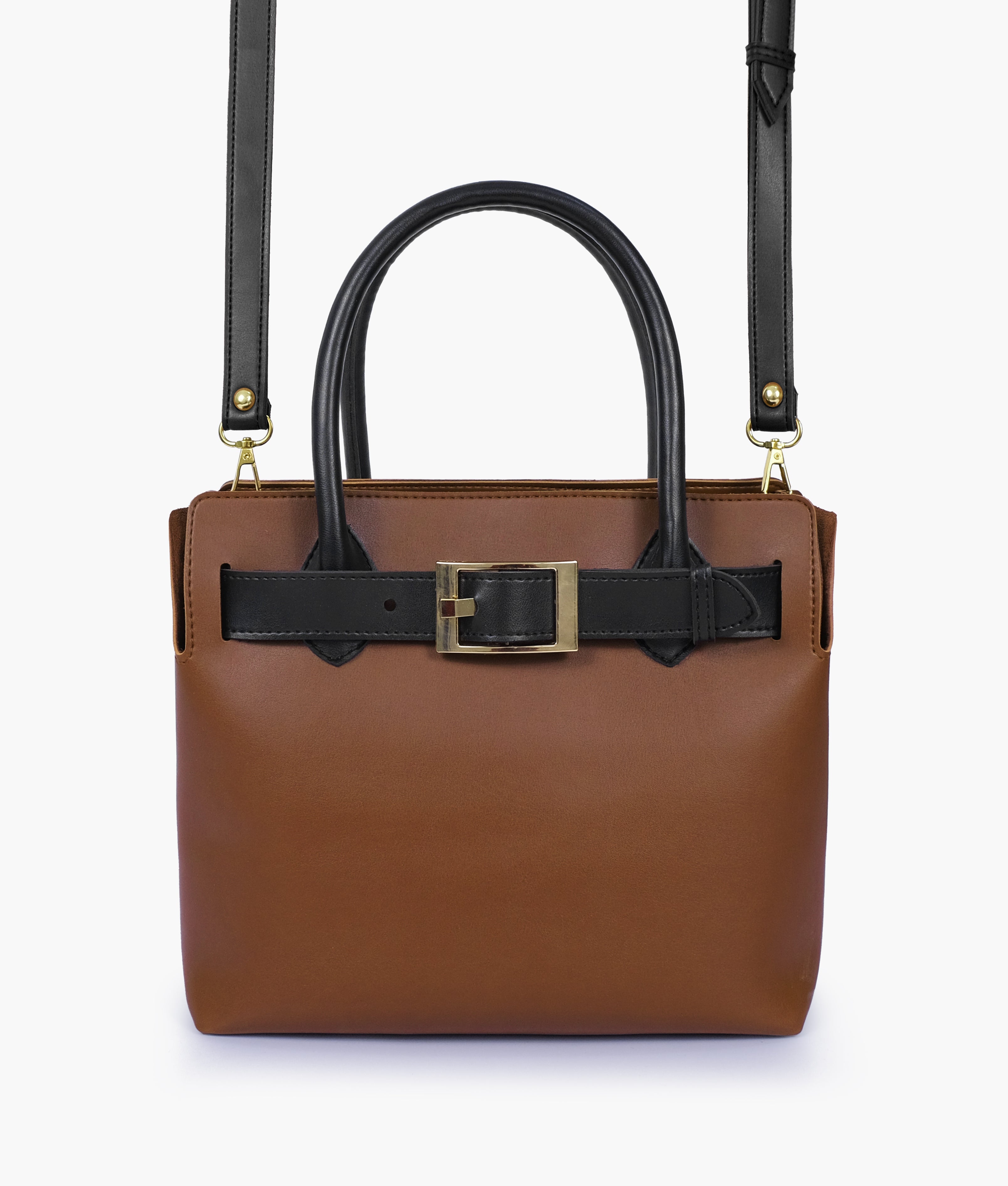 Brown handbag with front buckle