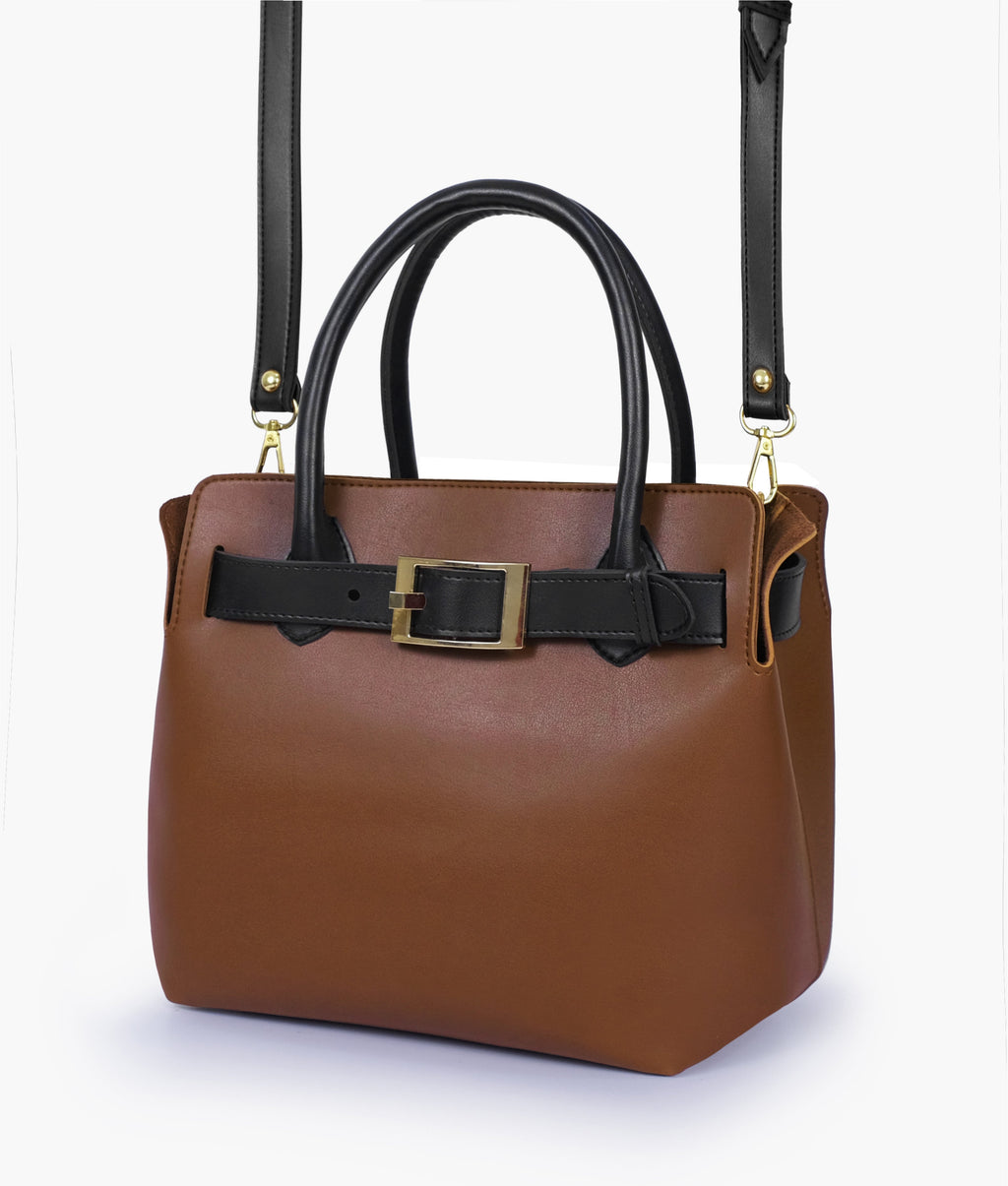 Brown handbag with front buckle
