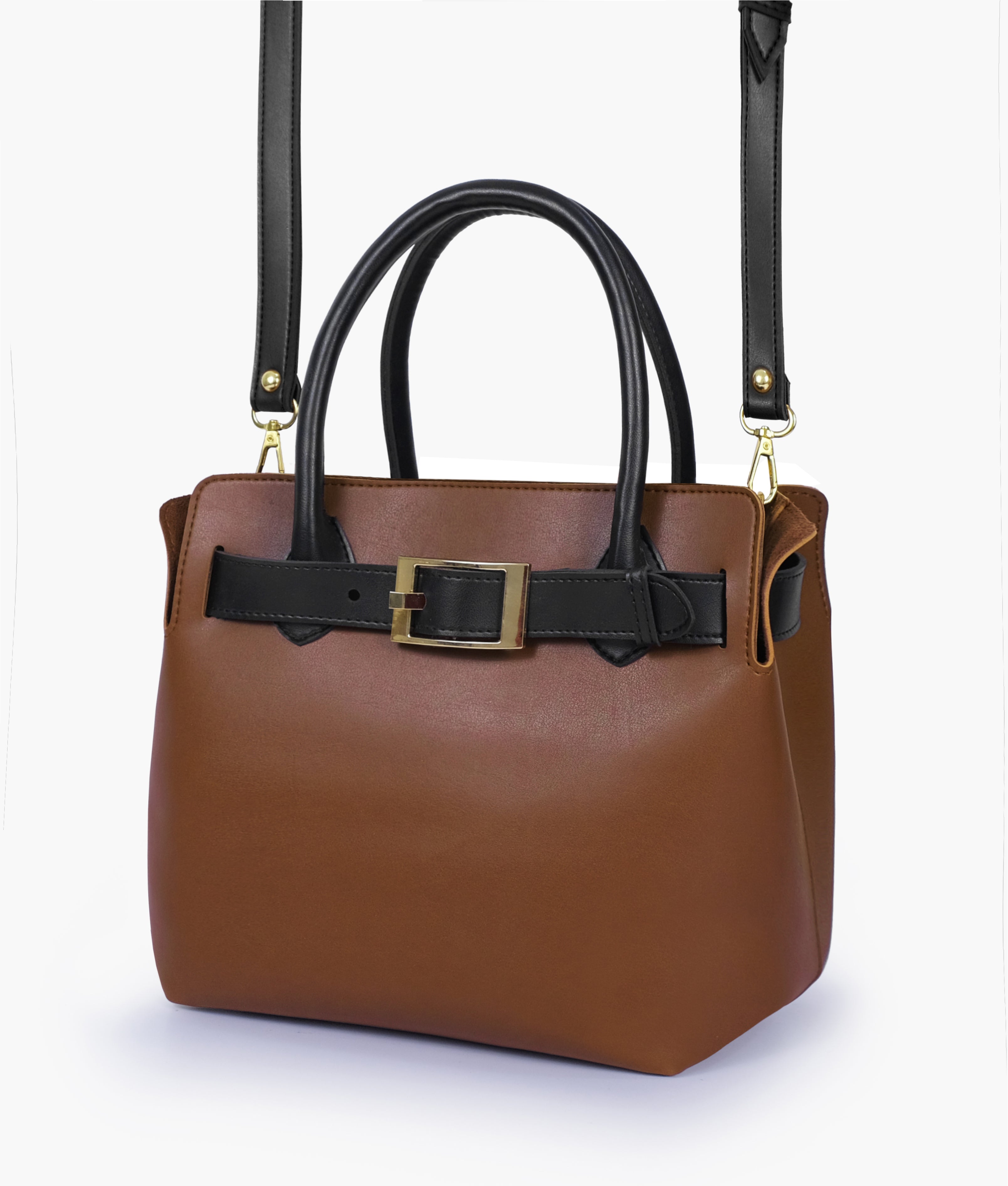 Brown handbag with front buckle