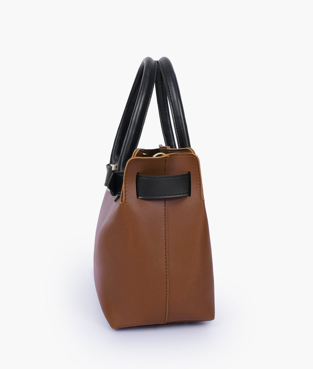 Brown handbag with front buckle